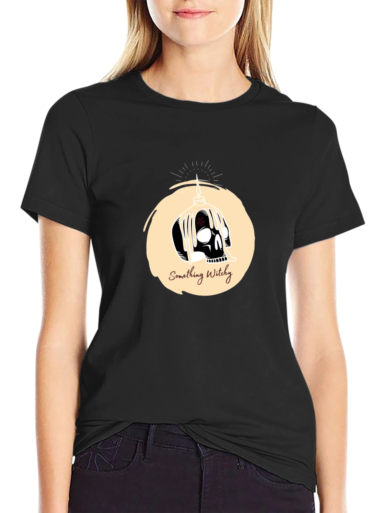 Something Witchy Skull Graphic Tee - Black
