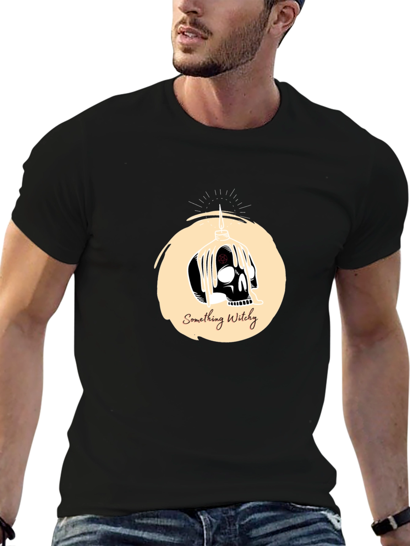 Something Witchy Skull Graphic Tee - Black