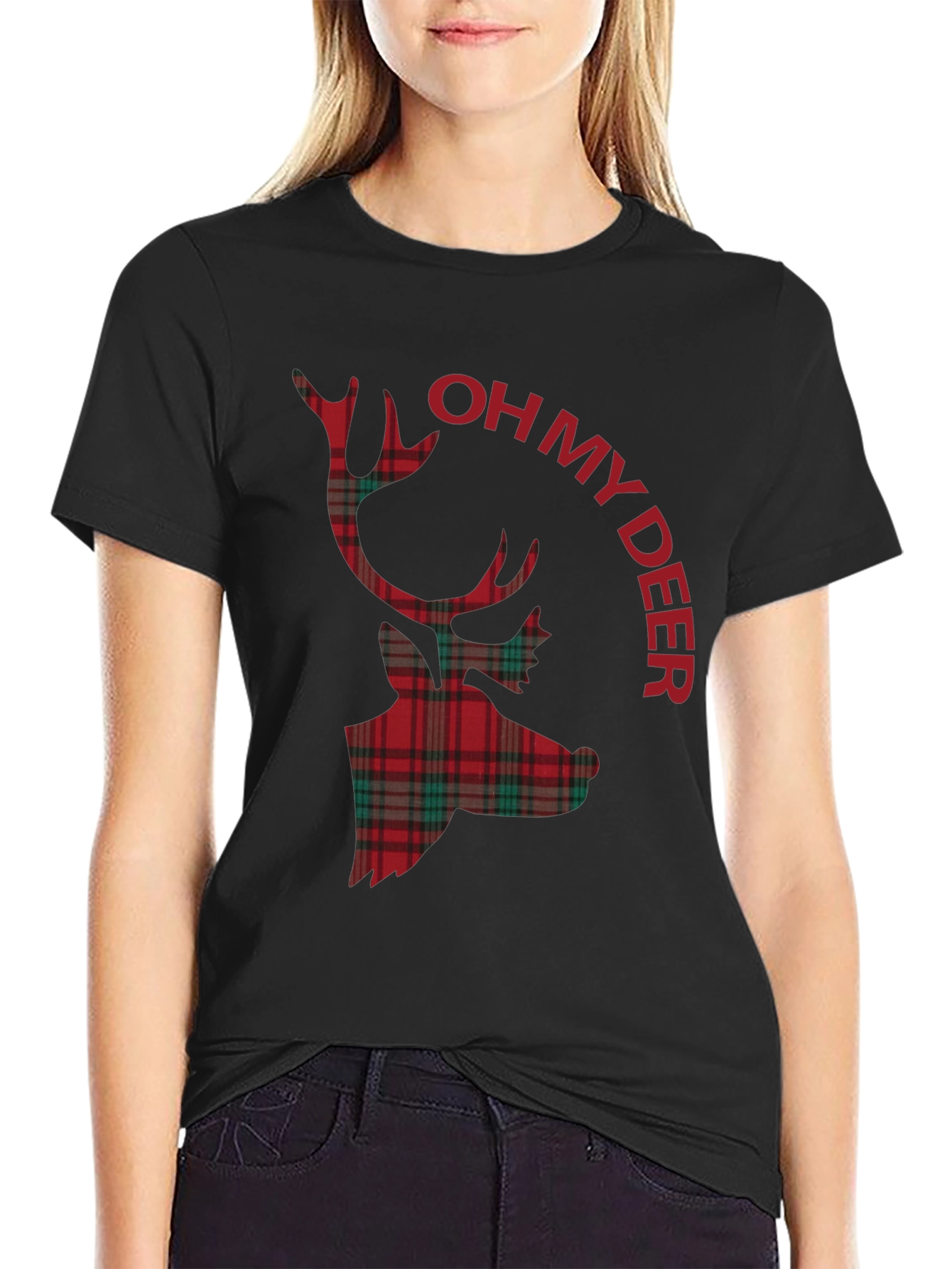 Plaid Deer Graphic Tee - Oh My Deer T-Shirt