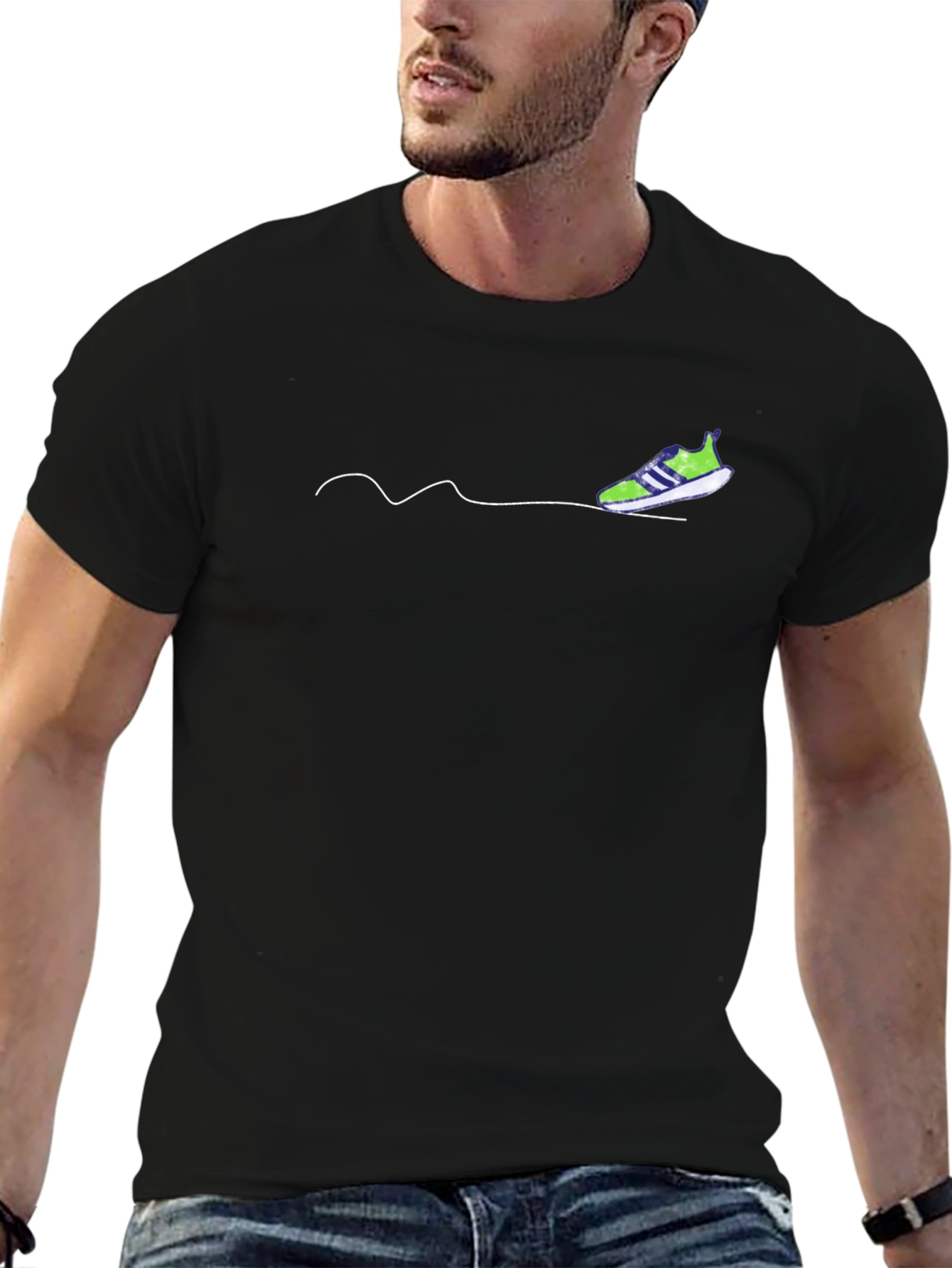 Cool Graphic Tee - Black with Running Shoe Design