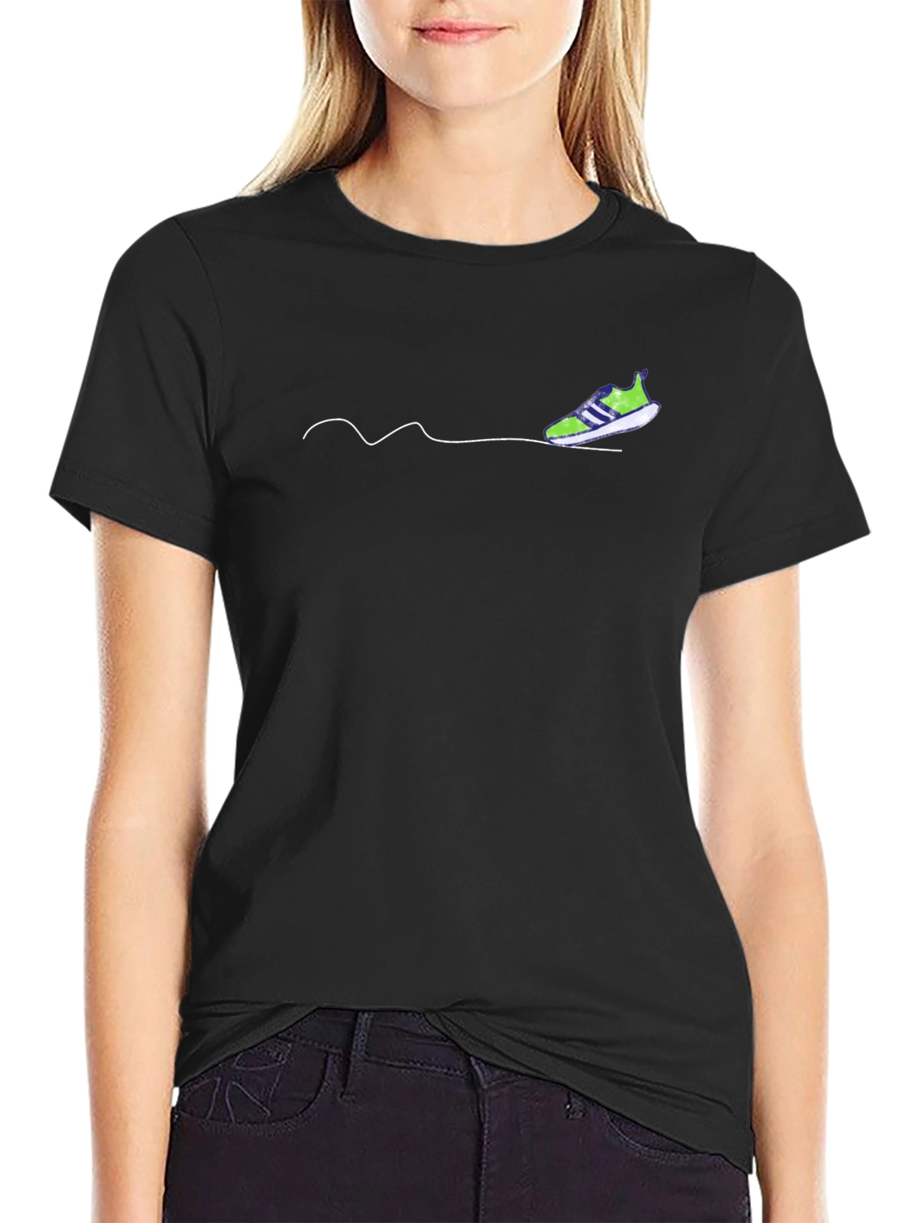 Cool Graphic Tee - Black with Running Shoe Design