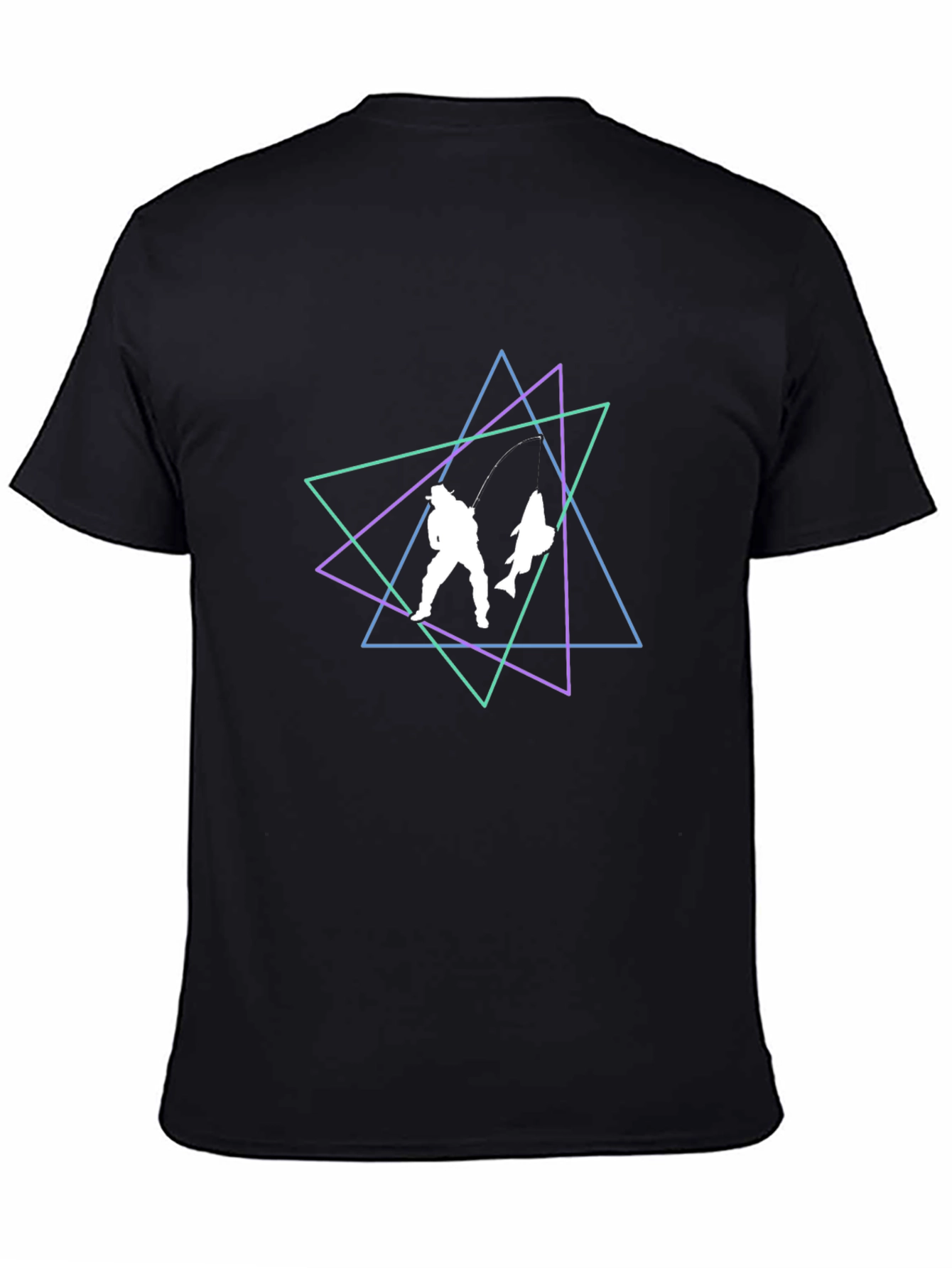 Geometric Fishing T-Shirt - Black Cotton Blend