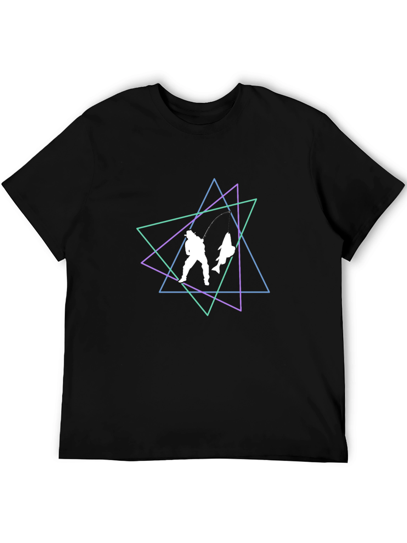 Geometric Fishing T-Shirt - Black Cotton Blend