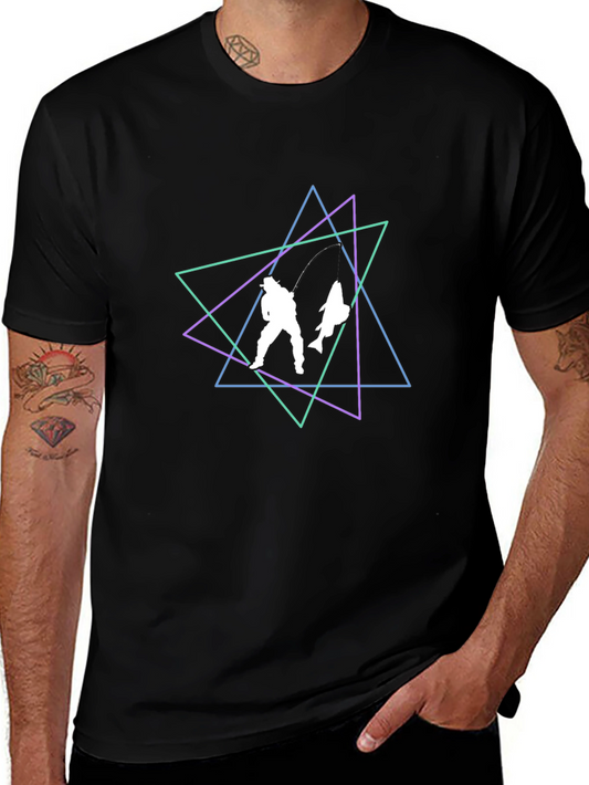 Geometric Fishing T-Shirt - Black Cotton Blend