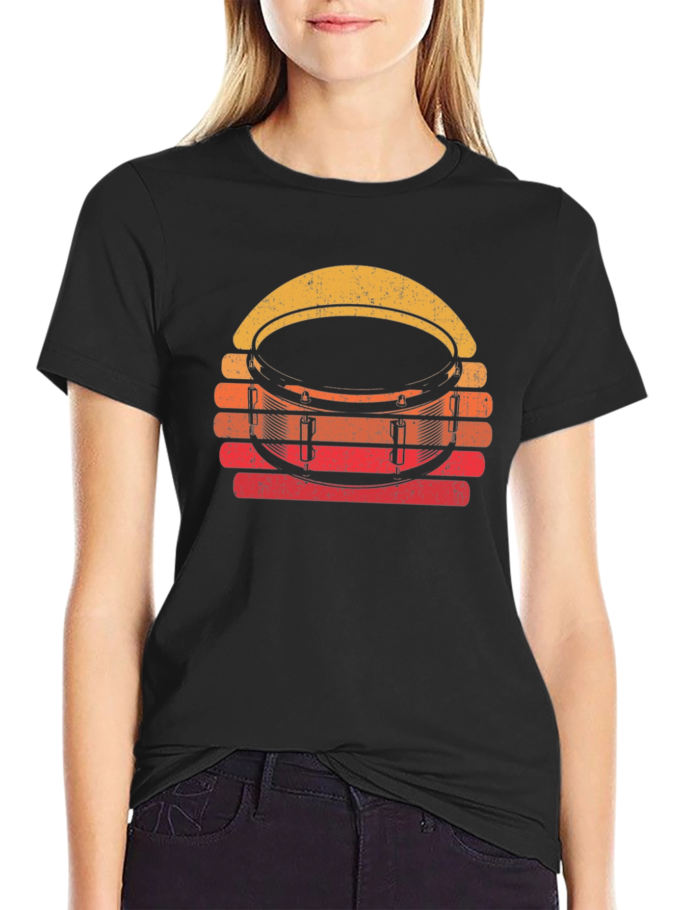 Retro Drum Set Graphic Tee - Black