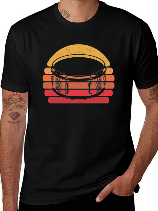 Retro Drum Set Graphic Tee - Black