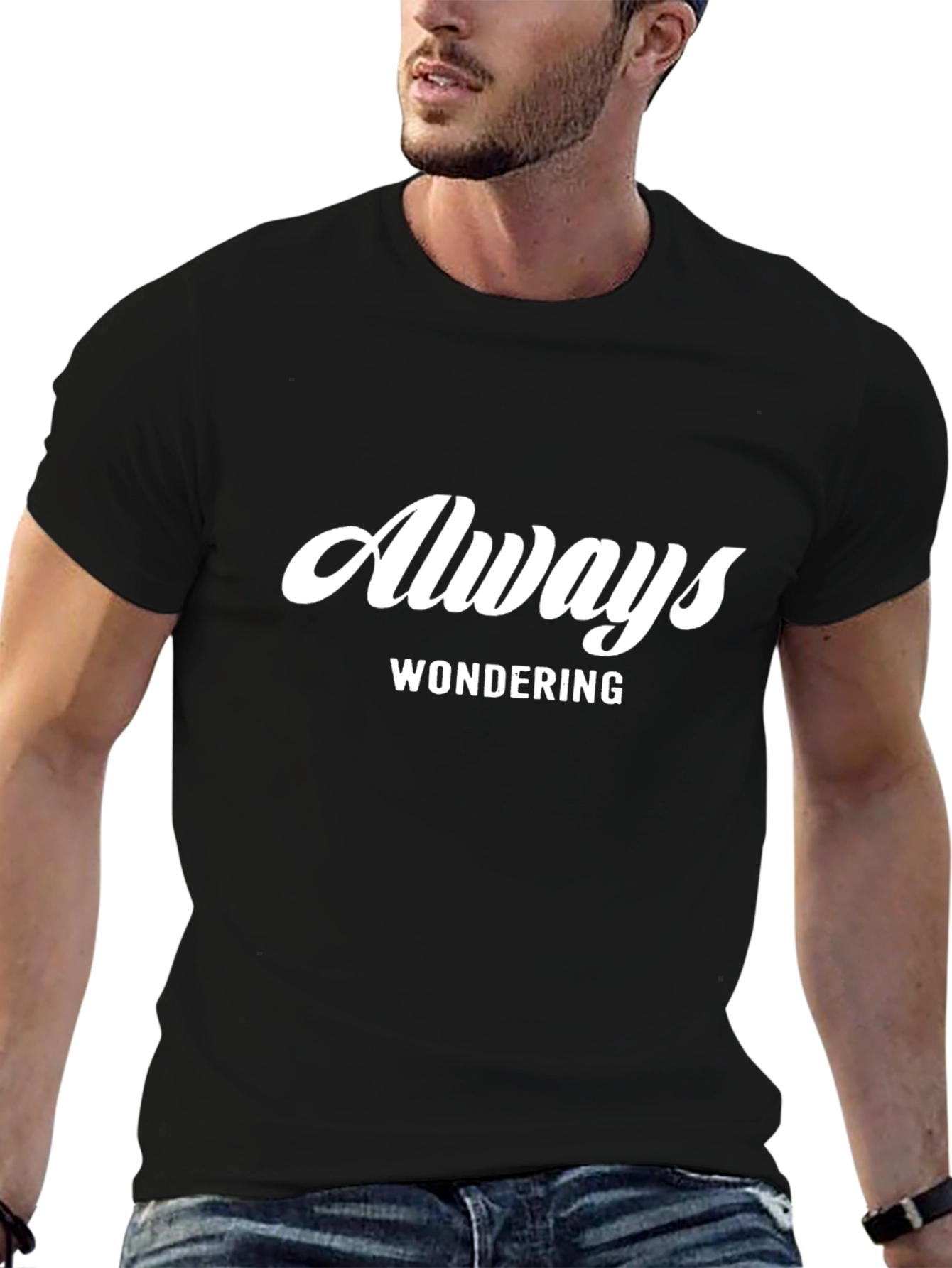 Always Wondering Black Graphic Tee