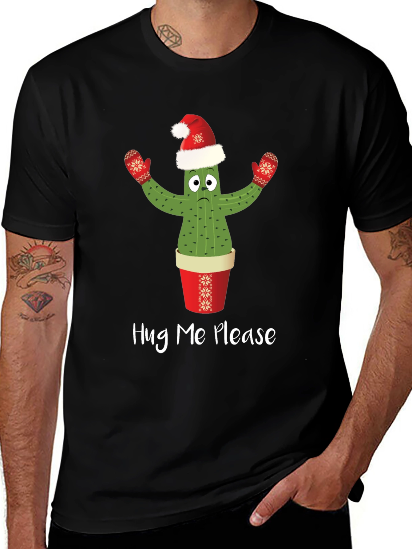 Hug Me Please Cactus Christmas T-Shirt