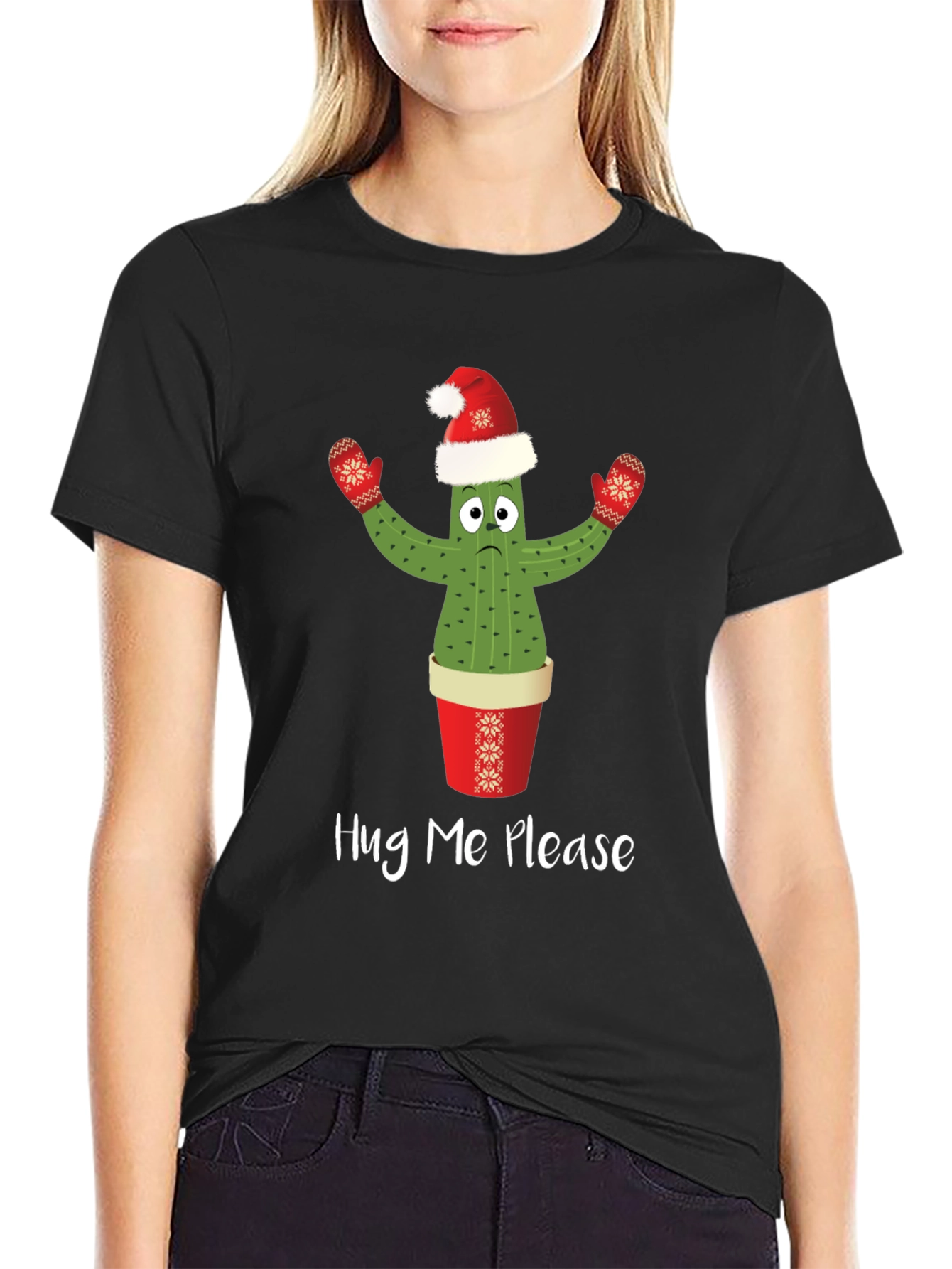 Hug Me Please Cactus Christmas T-Shirt
