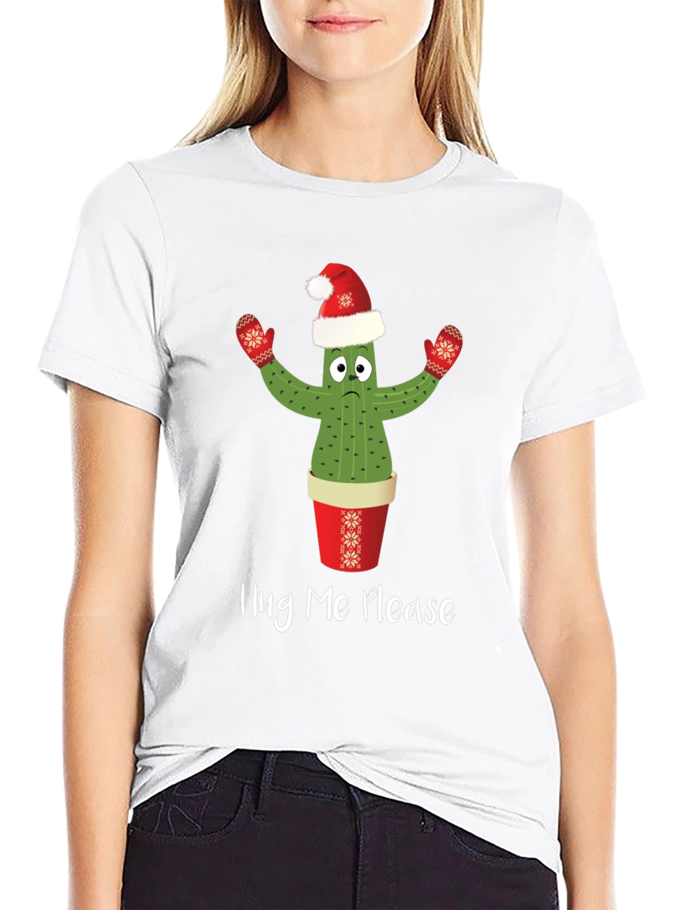 Hug Me Please Cactus Christmas T-Shirt