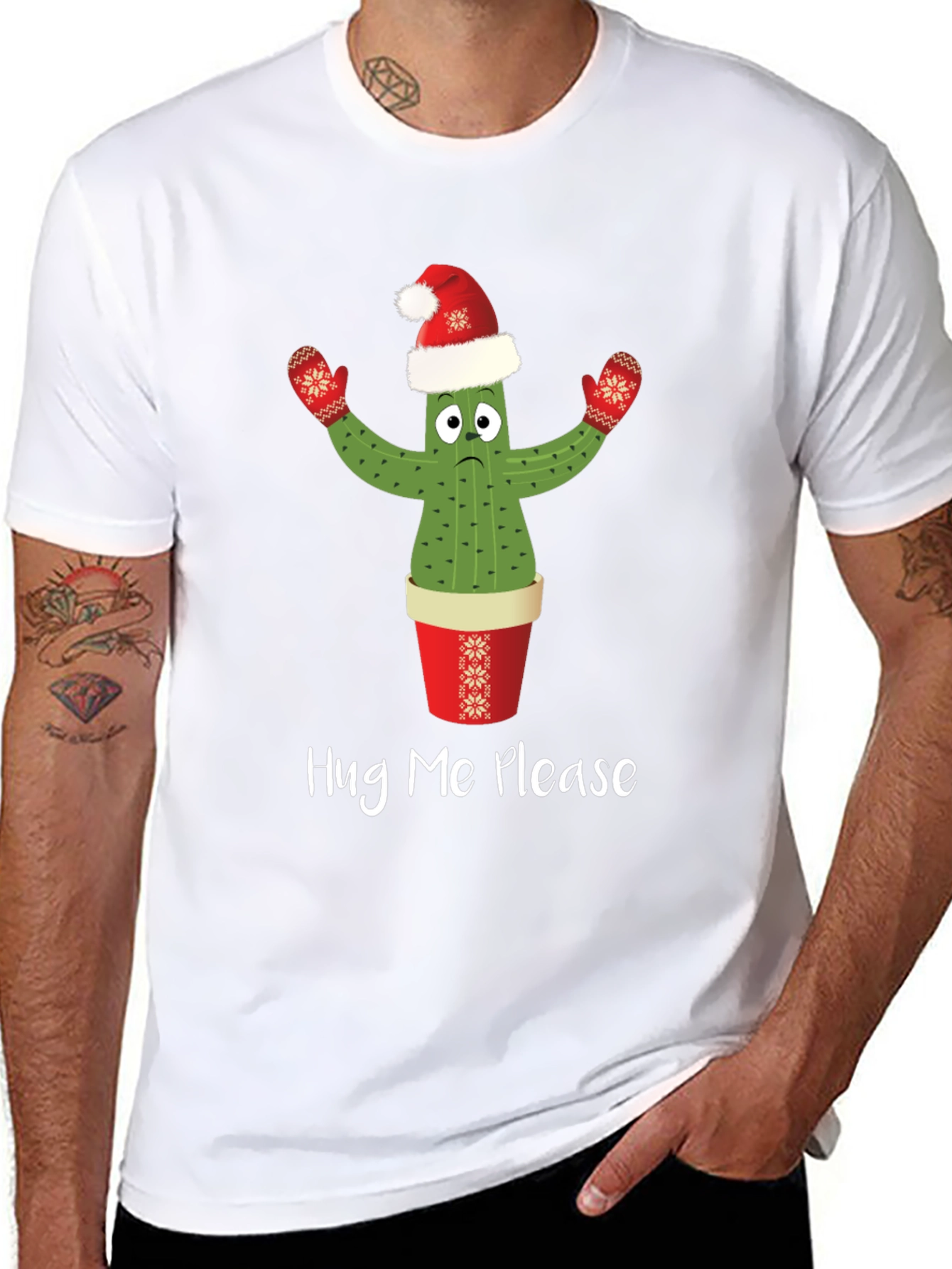 Hug Me Please Cactus Christmas T-Shirt