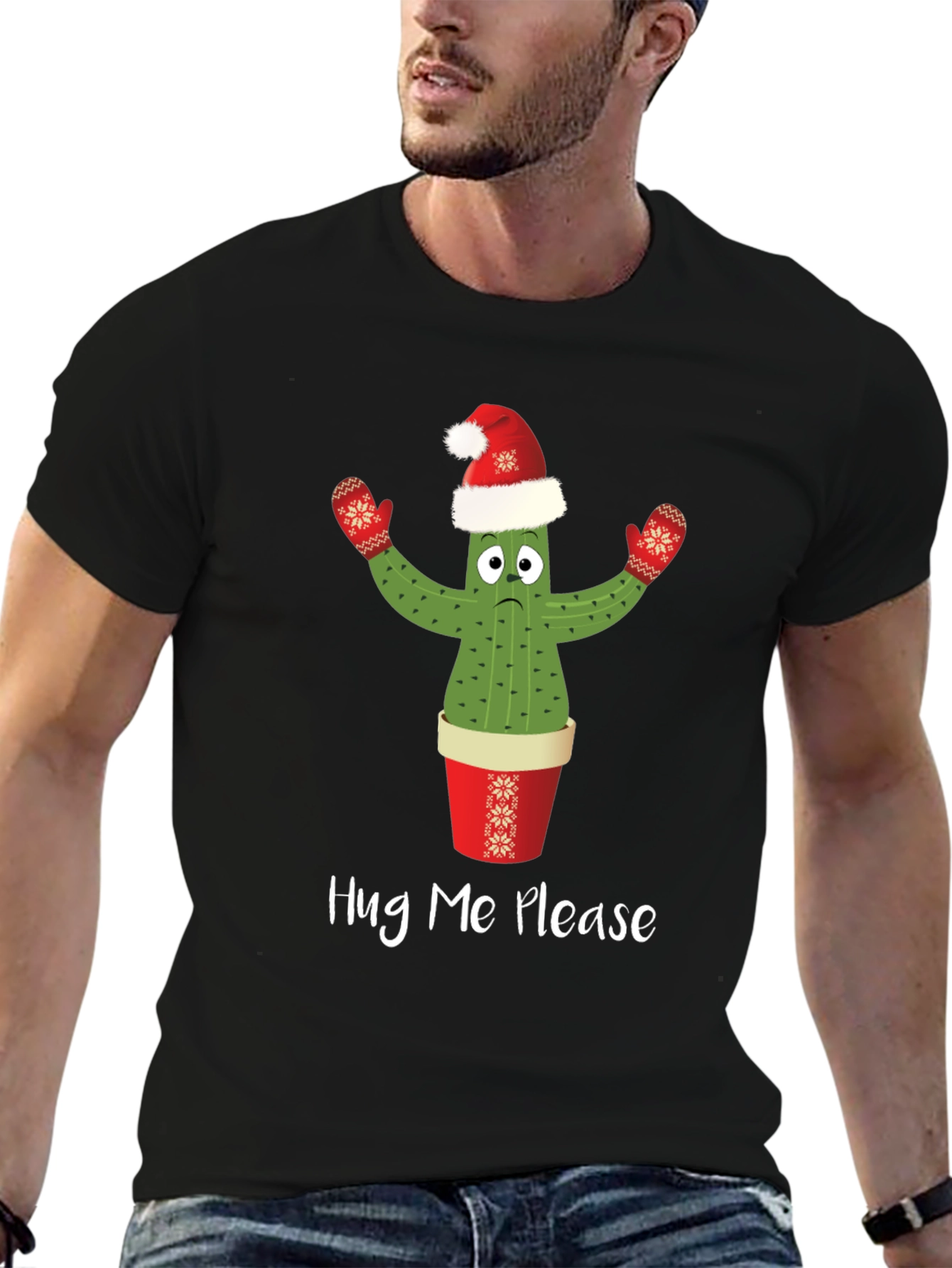 Hug Me Please Cactus Christmas T-Shirt