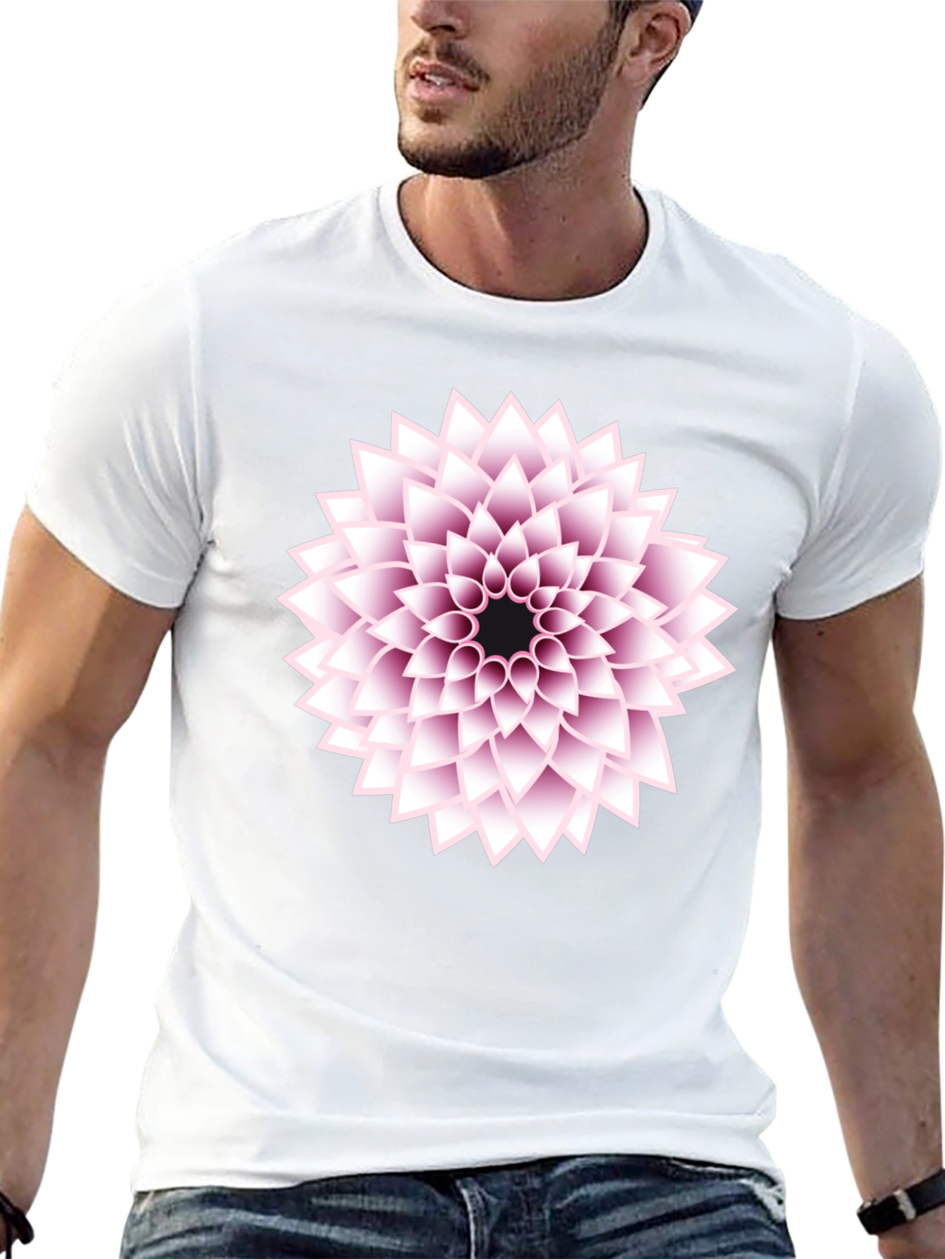 Black T-Shirt with Floral Design