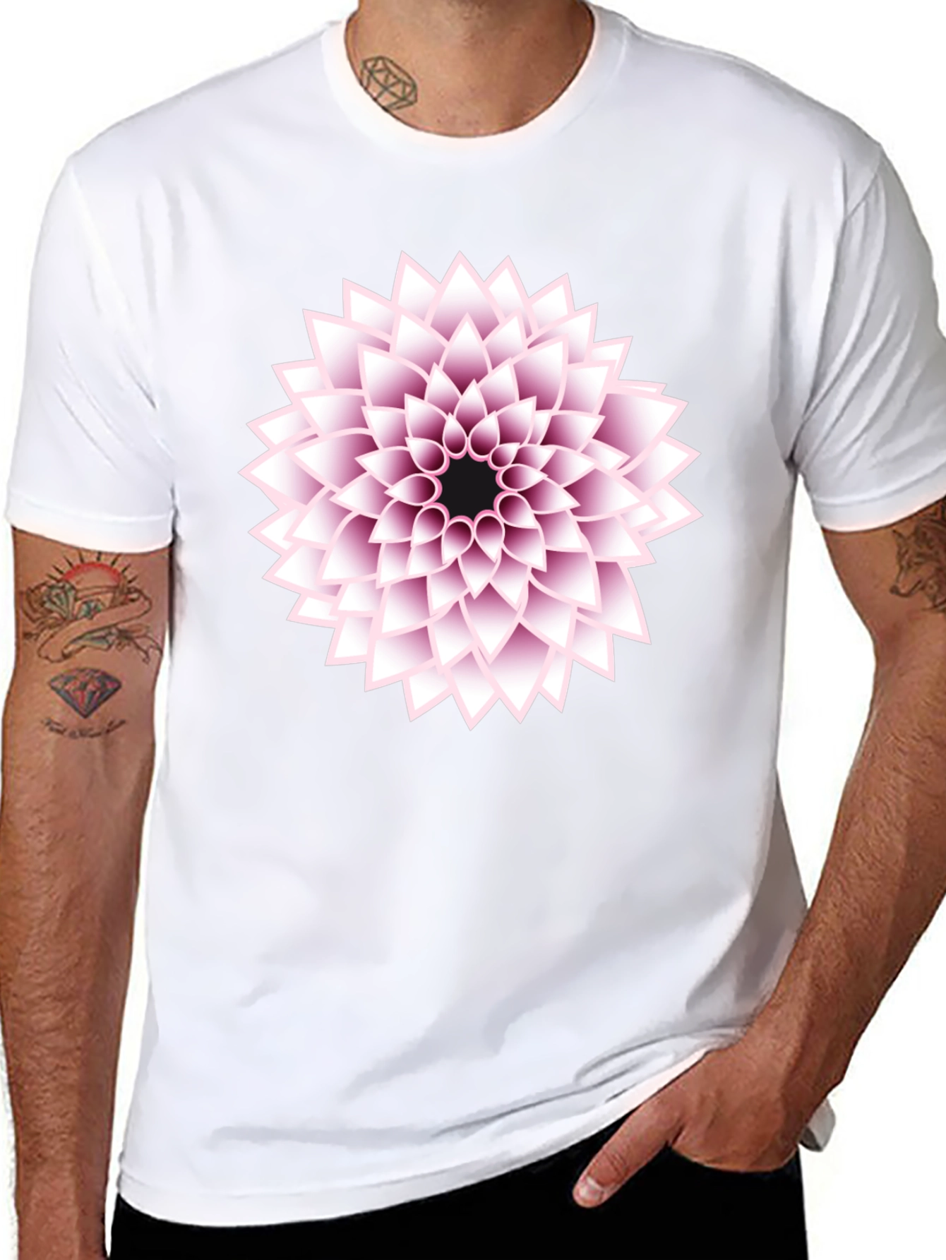 Black T-Shirt with Floral Design