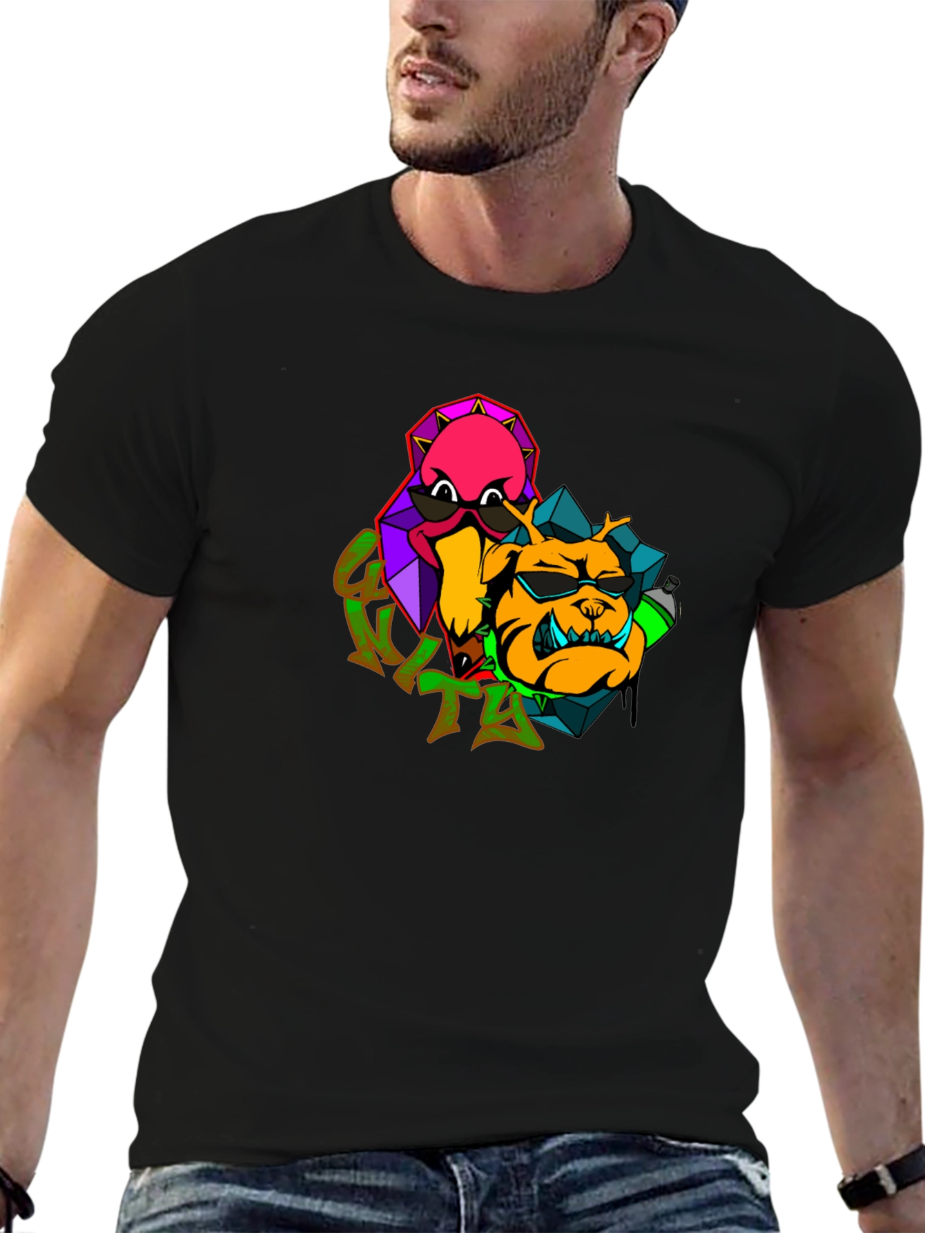 Cool Cartoon Graphic Black T-Shirt