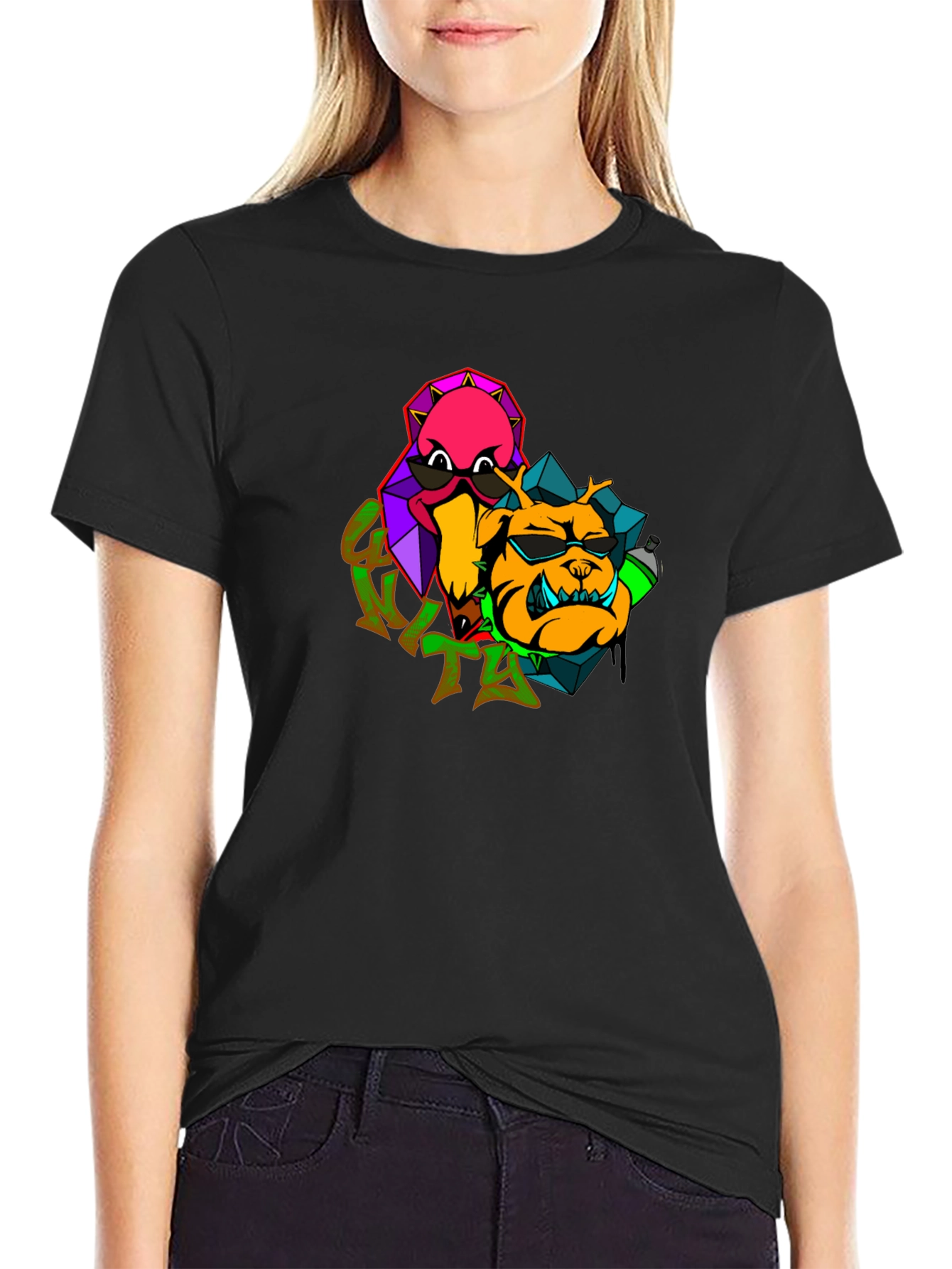Cool Cartoon Graphic Black T-Shirt