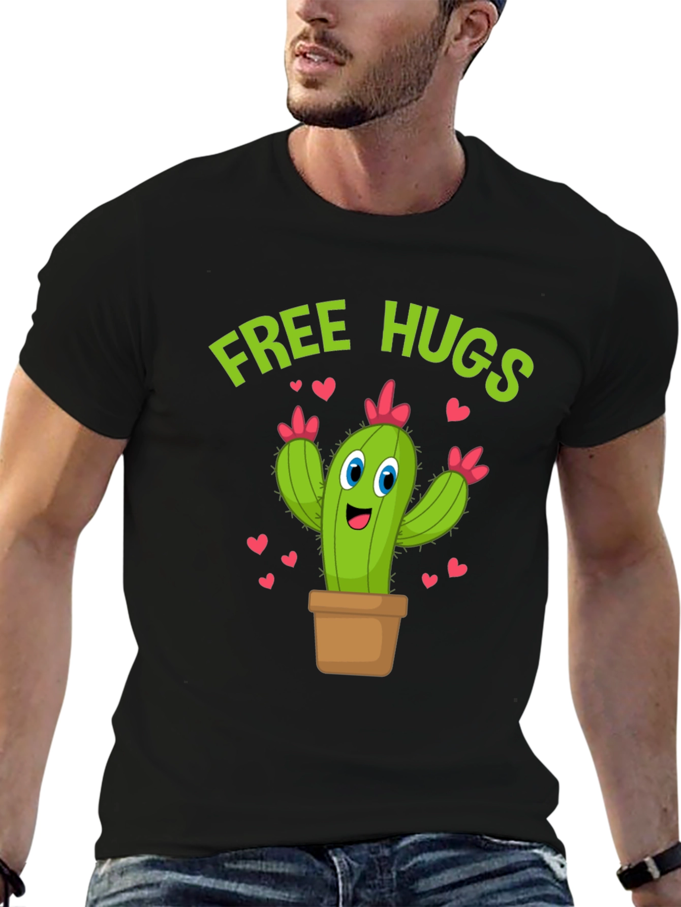 Free Hugs Cactus T-Shirt Funny Cartoon Tee