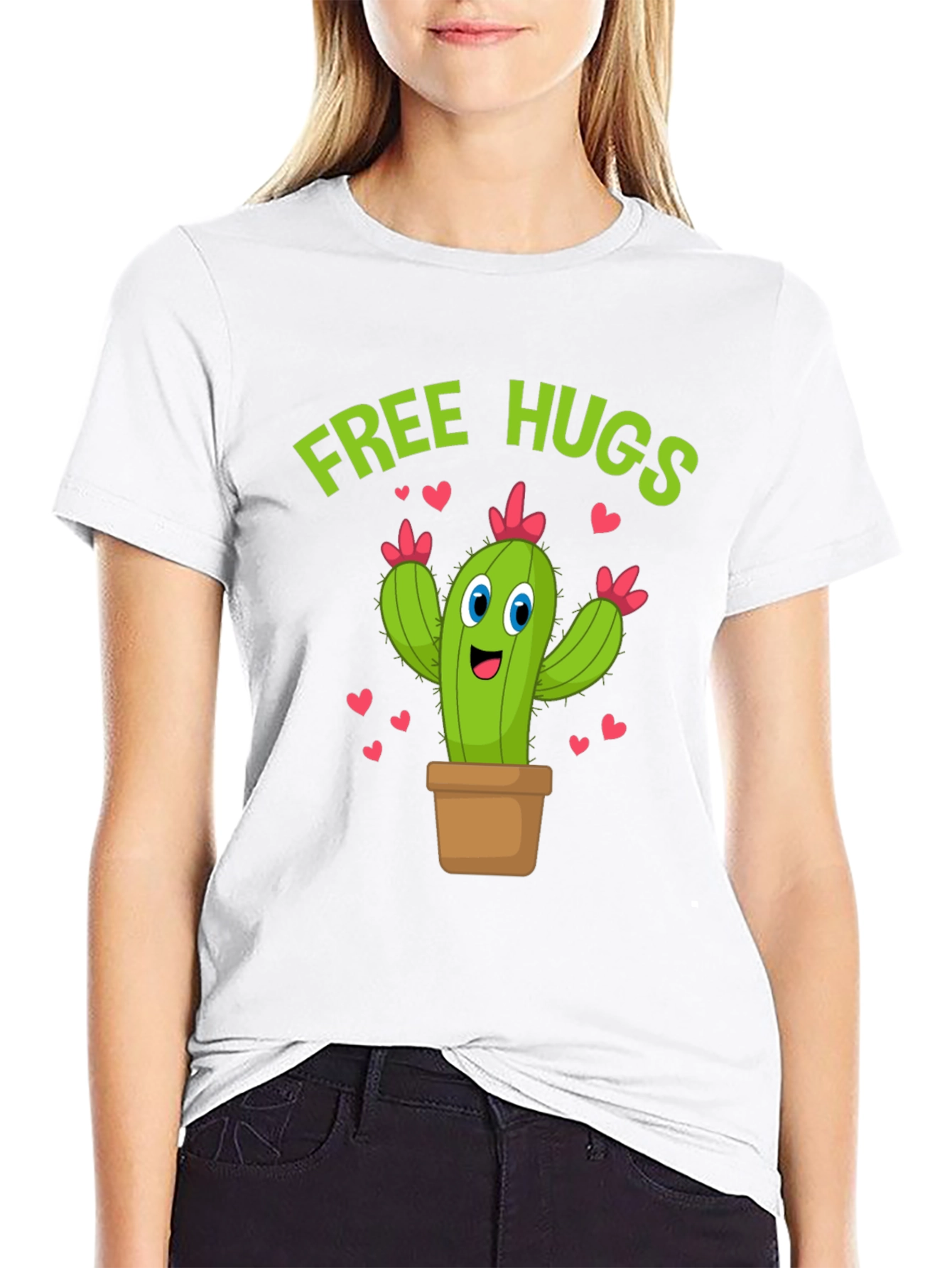 Free Hugs Cactus T-Shirt Funny Cartoon Tee