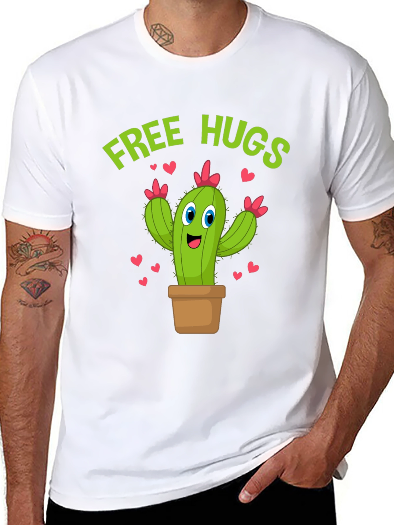 Free Hugs Cactus T-Shirt Funny Cartoon Tee