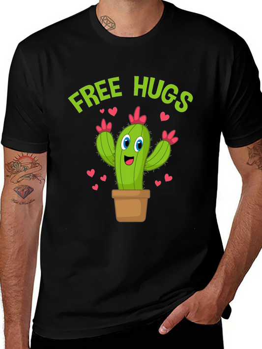 Free Hugs Cactus T-Shirt Funny Cartoon Tee