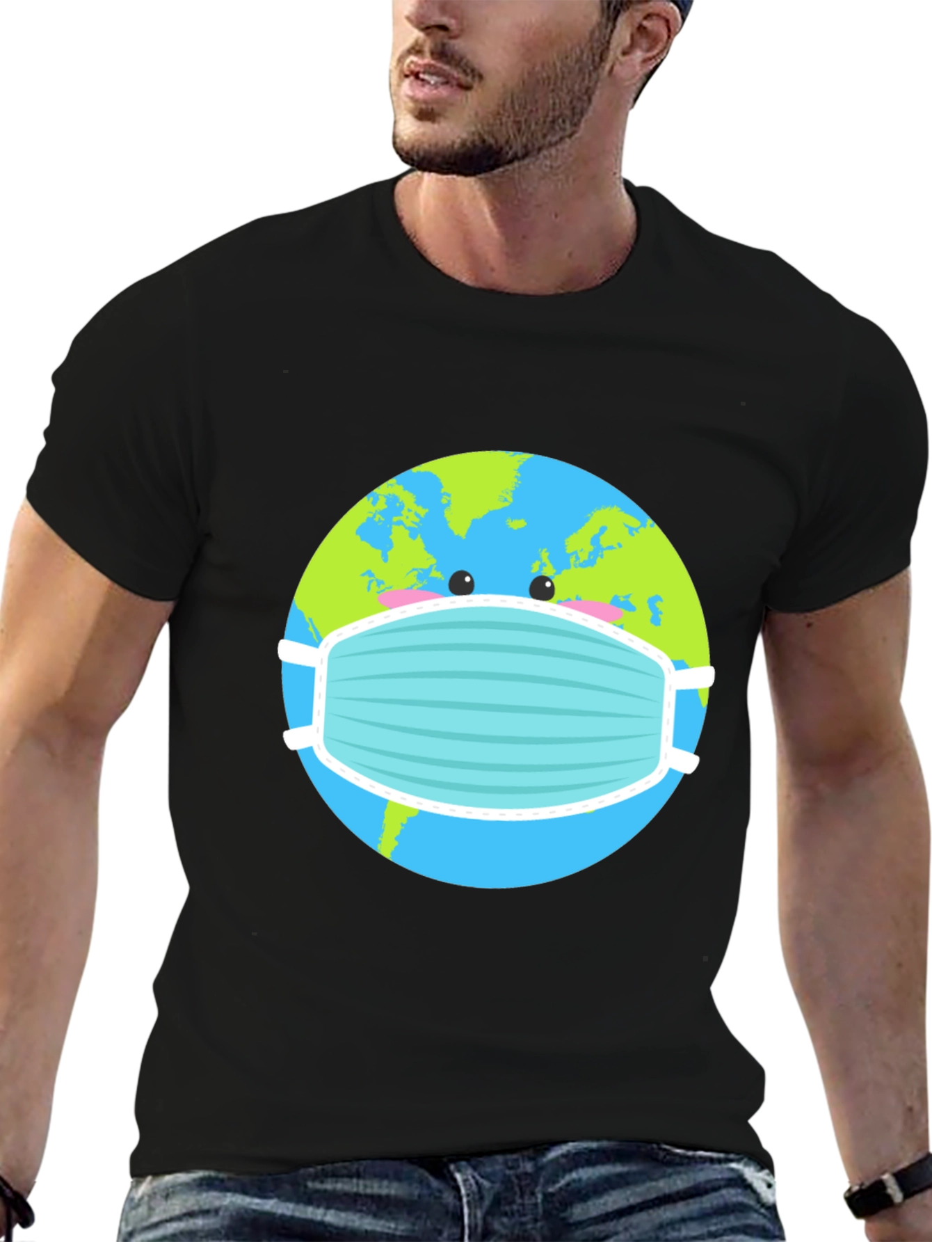 Earth with Mask Graphic Tee - Protect the Planet!