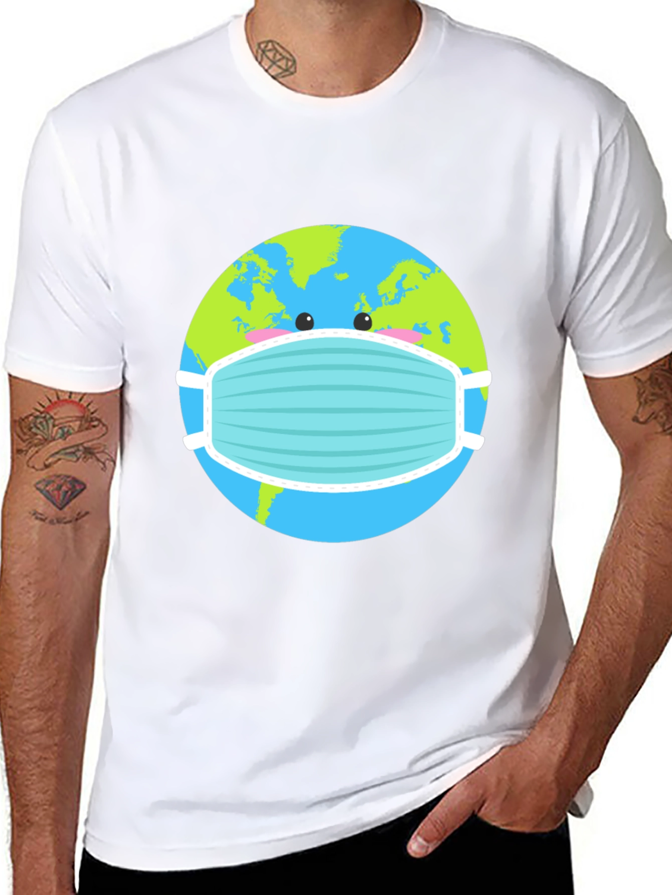 Earth with Mask Graphic Tee - Protect the Planet!