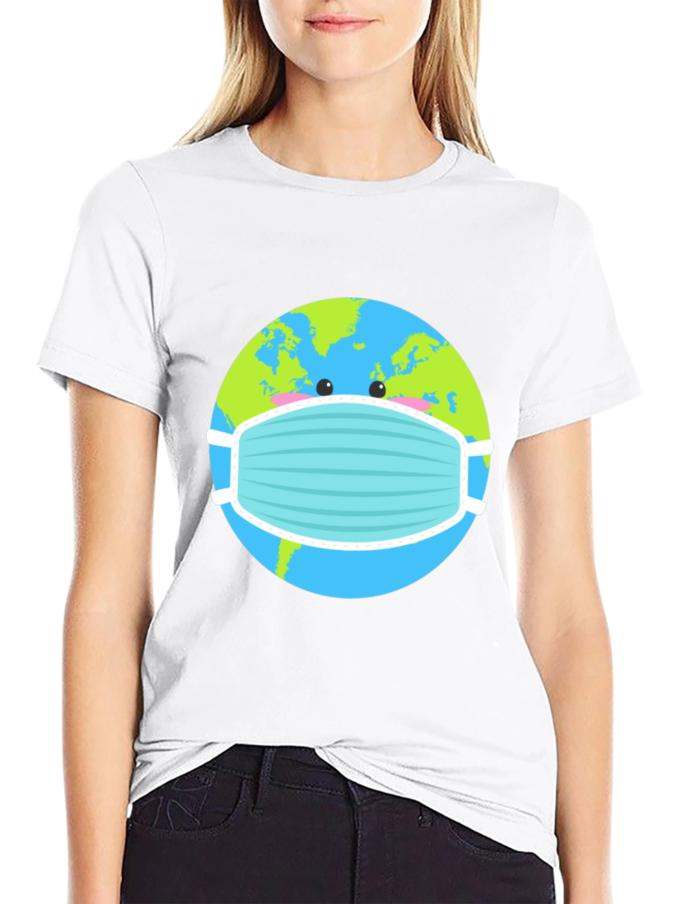 Earth with Mask Graphic Tee - Protect the Planet!