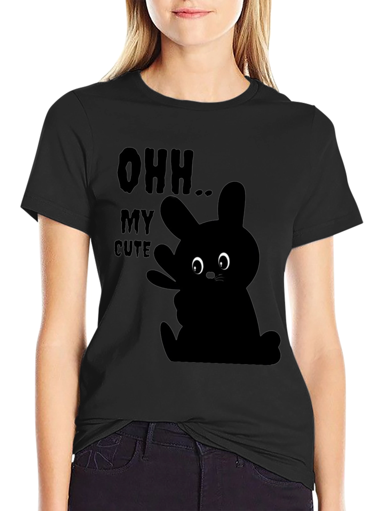 Cute Bunny Graphic Black T-Shirt