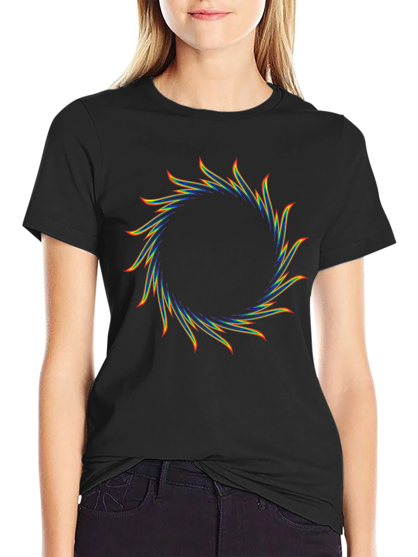 Rainbow Sunburst Black T-Shirt - Graphic Tee