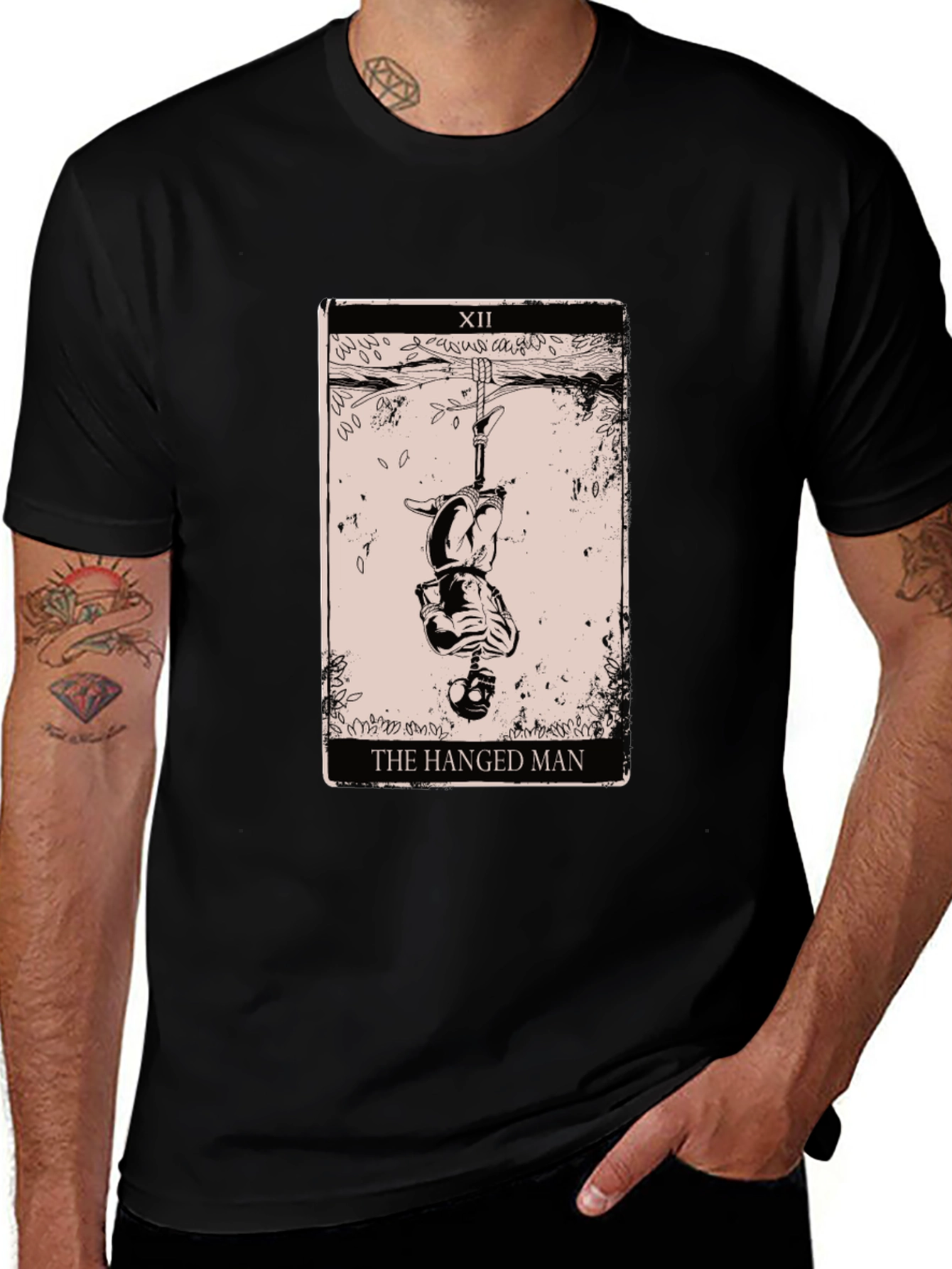 The Hanged Man Tarot Card Graphic Tee - Black