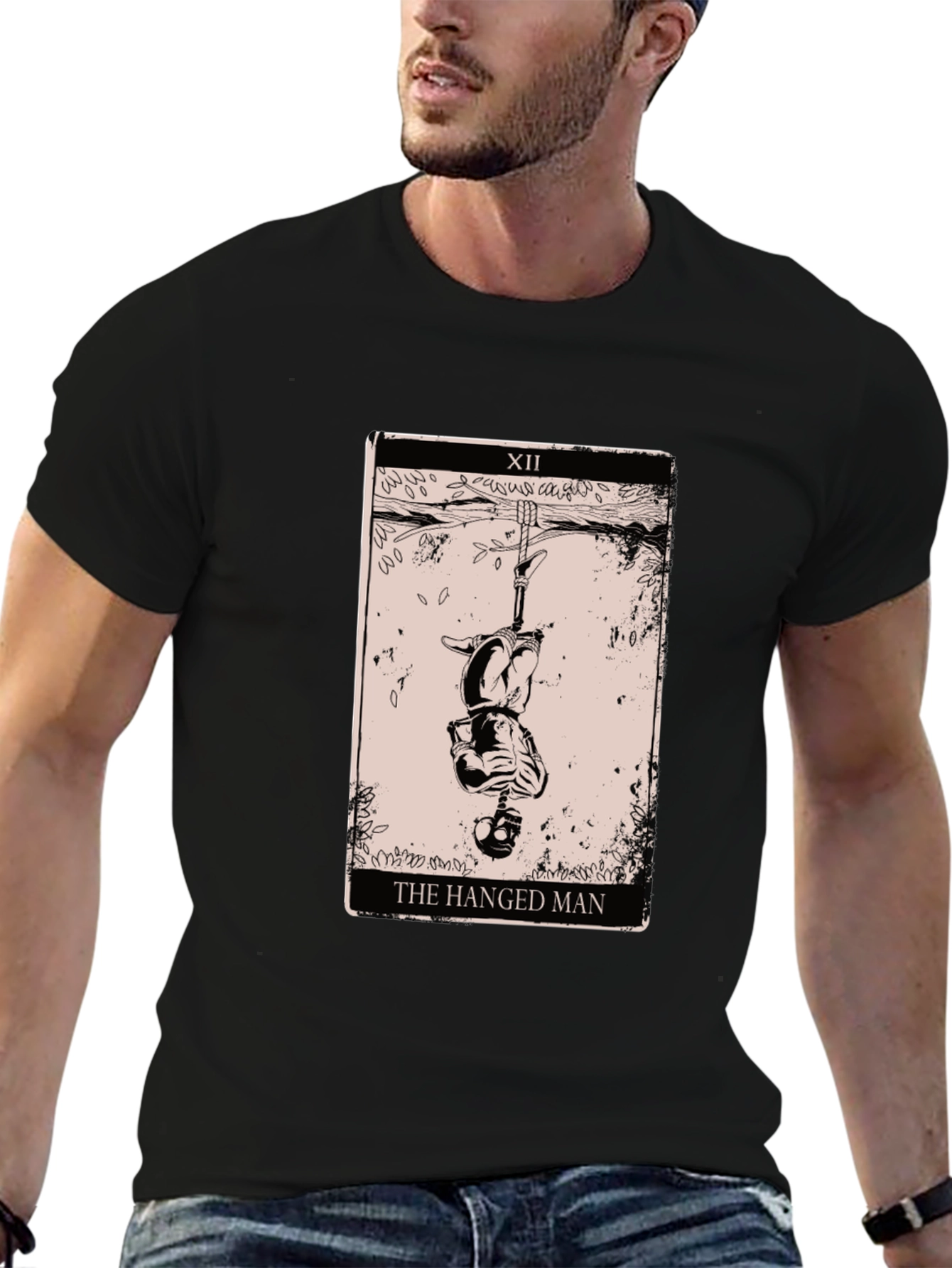 The Hanged Man Tarot Card Graphic Tee - Black