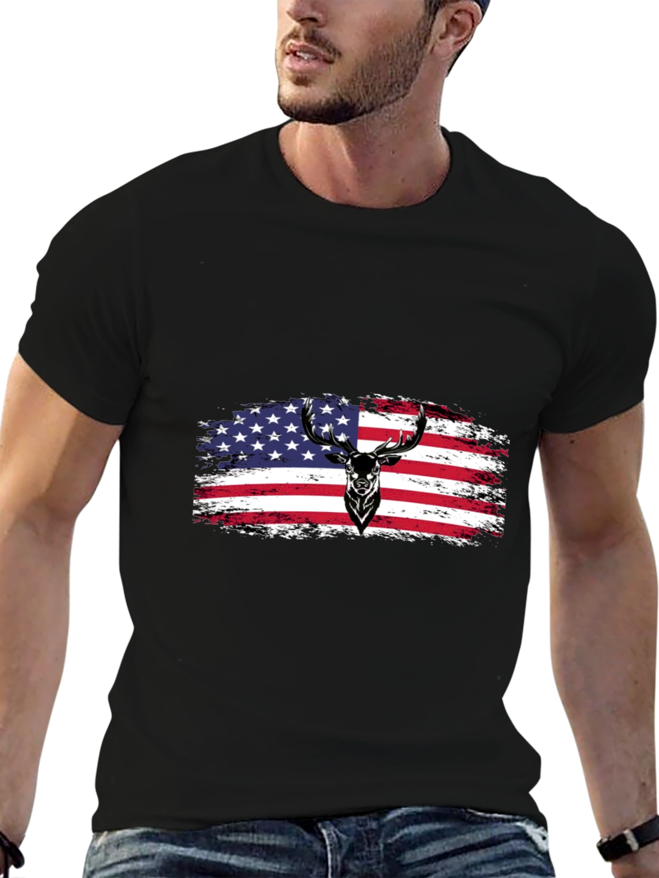 American Flag Deer Graphic T-Shirt - Patriotic Style