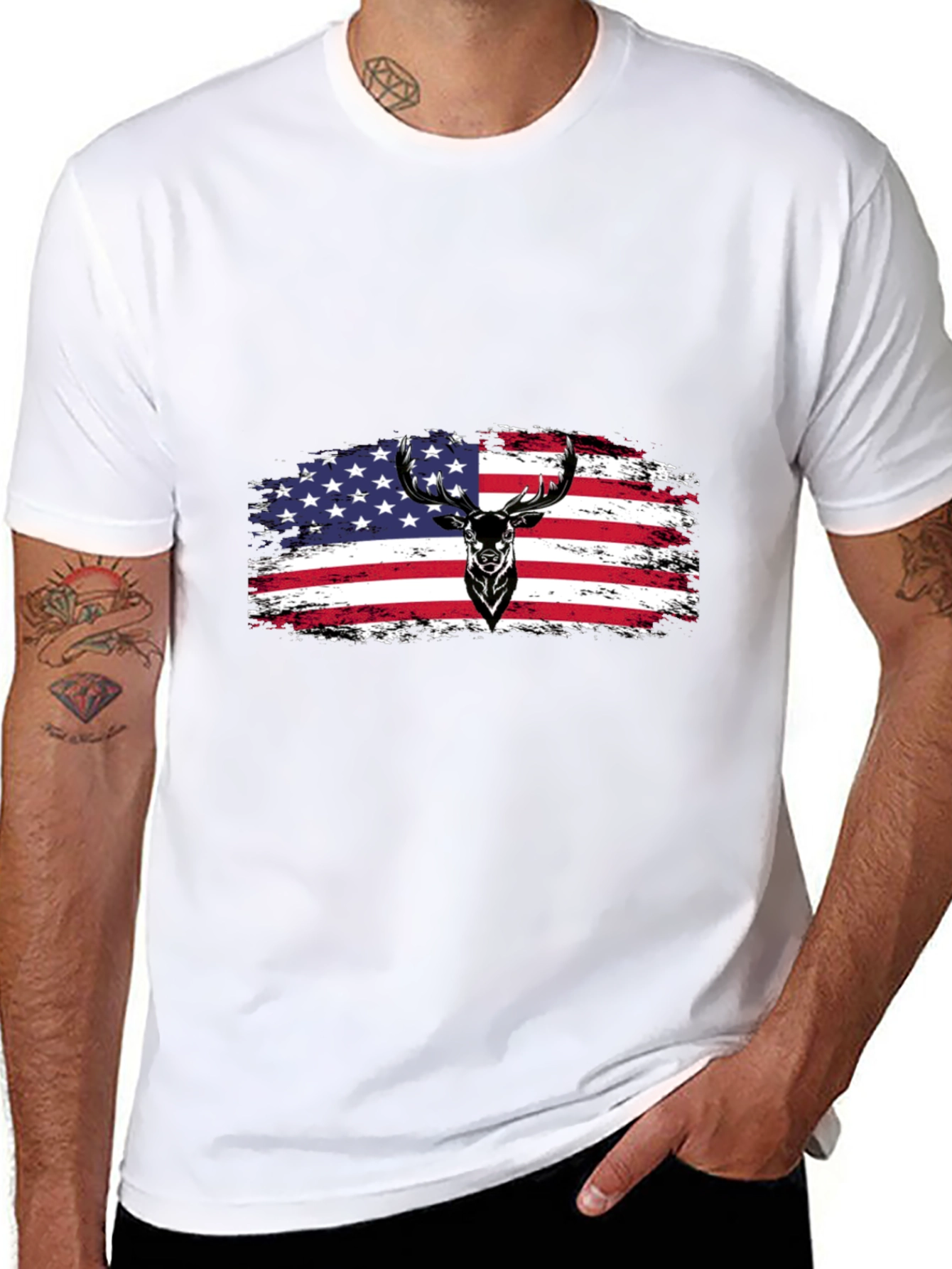American Flag Deer Graphic T-Shirt - Patriotic Style