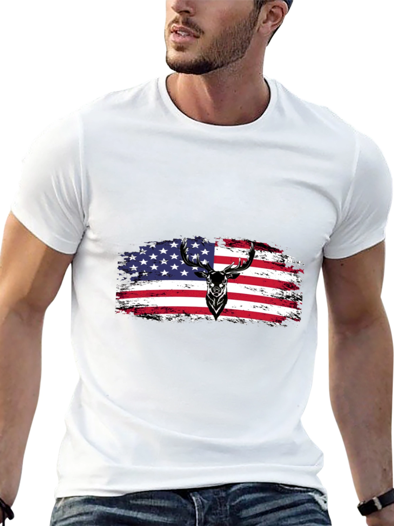 American Flag Deer Graphic T-Shirt - Patriotic Style