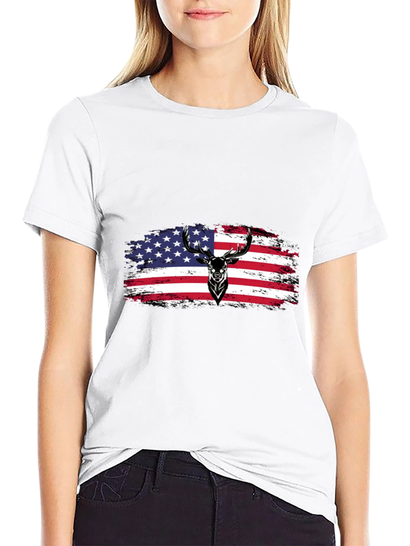 American Flag Deer Graphic T-Shirt - Patriotic Style
