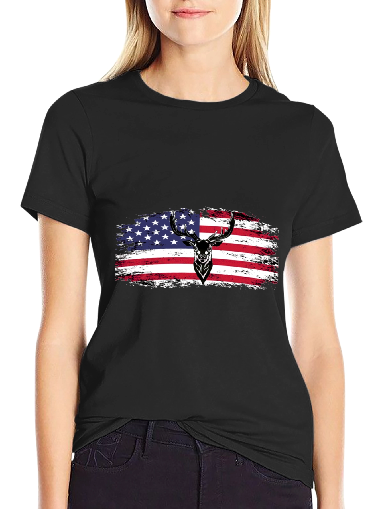 American Flag Deer Graphic T-Shirt - Patriotic Style