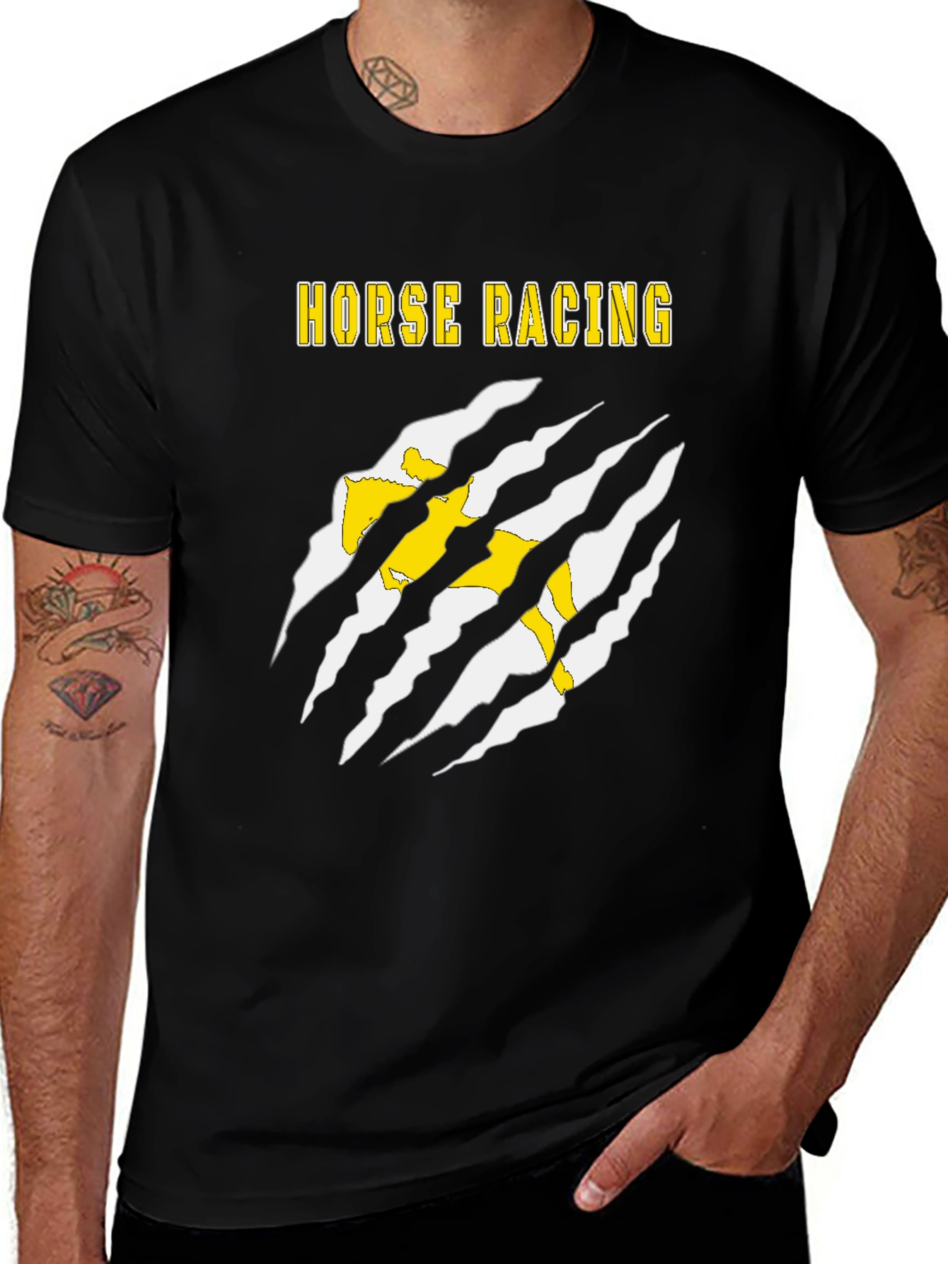 Horse Racing Graphic Tee - Black Cotton T-Shirt