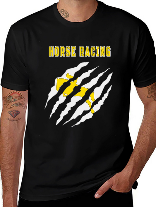 Horse Racing Graphic Tee - Black Cotton T-Shirt