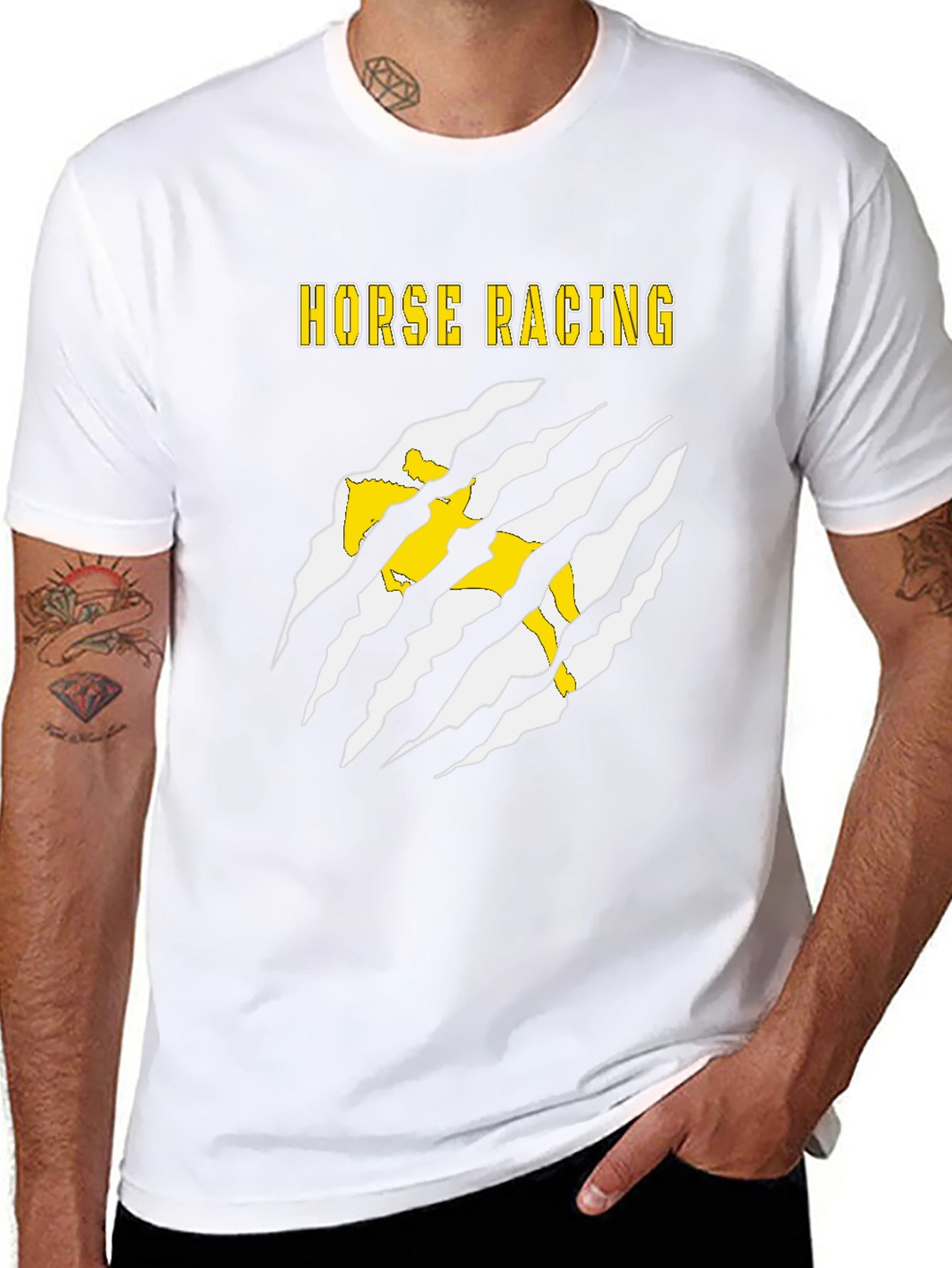 Horse Racing Graphic Tee - Black Cotton T-Shirt