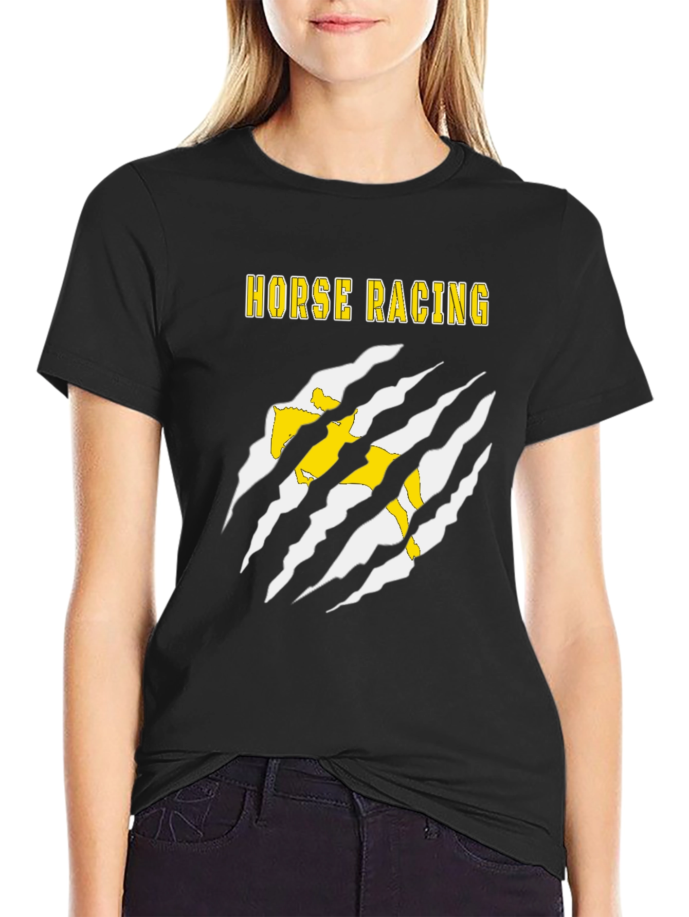 Horse Racing Graphic Tee - Black Cotton T-Shirt