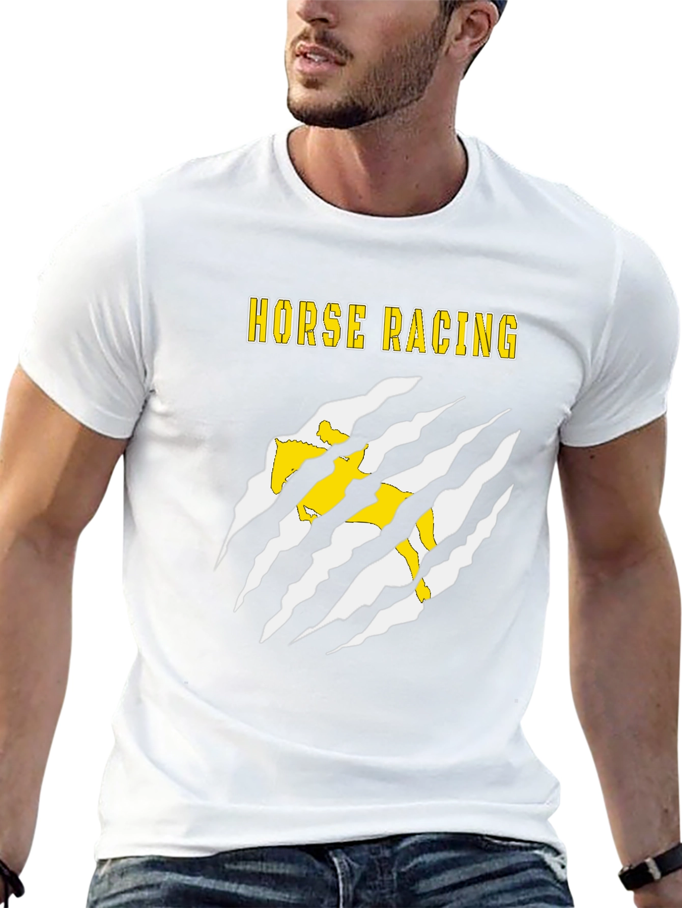 Horse Racing Graphic Tee - Black Cotton T-Shirt
