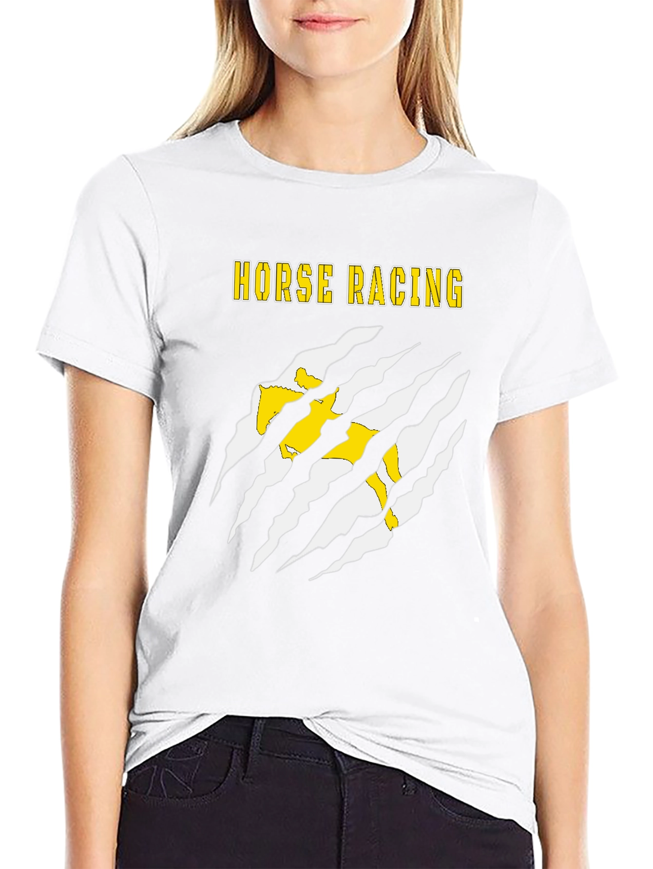 Horse Racing Graphic Tee - Black Cotton T-Shirt