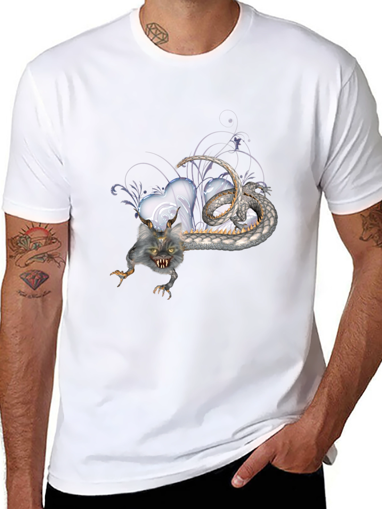 Mens Black T-Shirt with Fantasy Creature Graphic