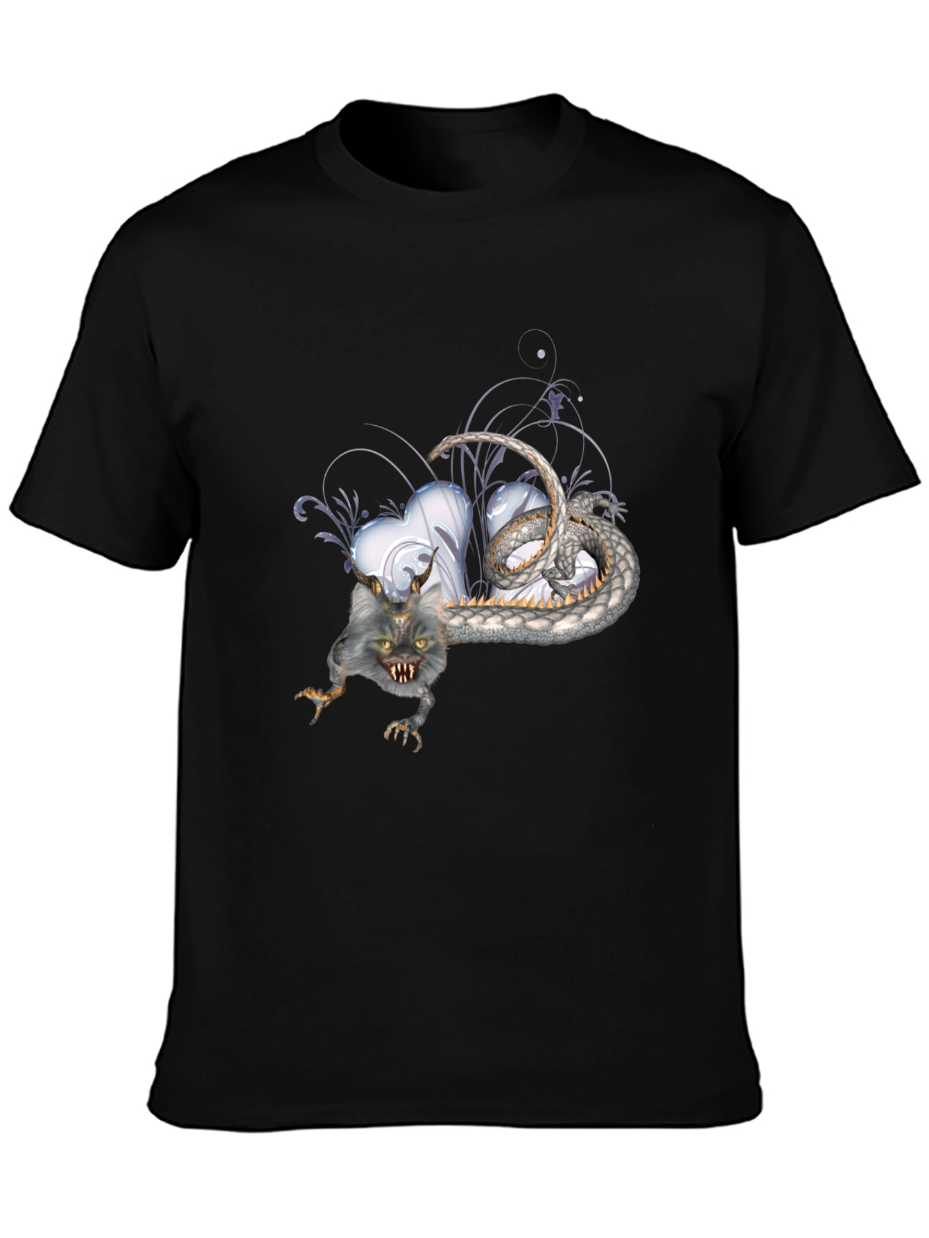 Mens Black T-Shirt with Fantasy Creature Graphic