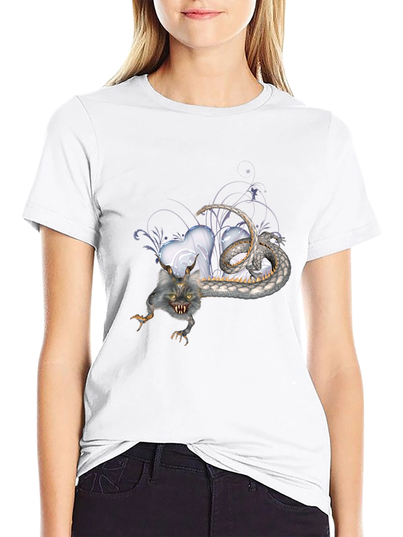 Mens Black T-Shirt with Fantasy Creature Graphic