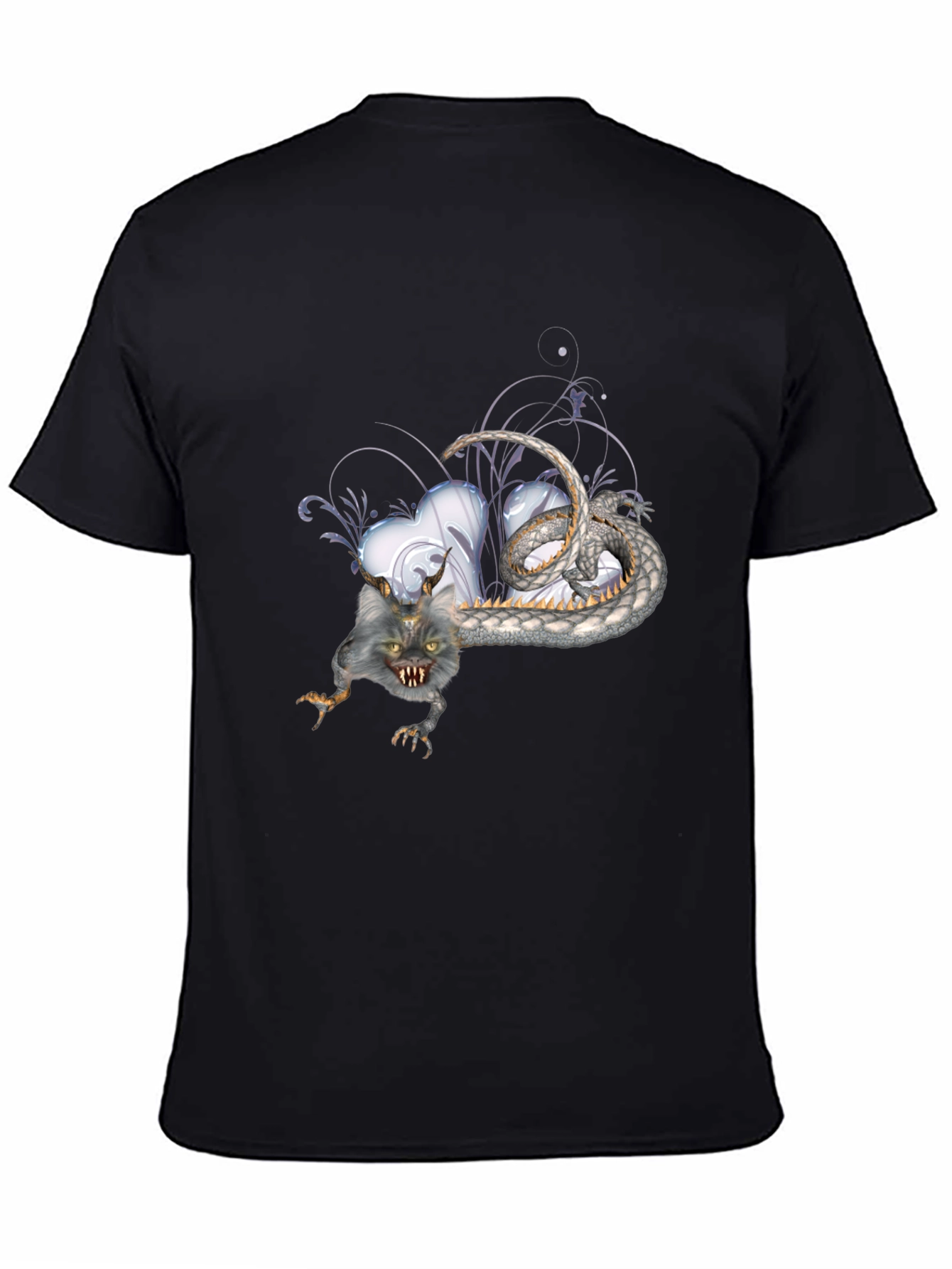Mens Black T-Shirt with Fantasy Creature Graphic