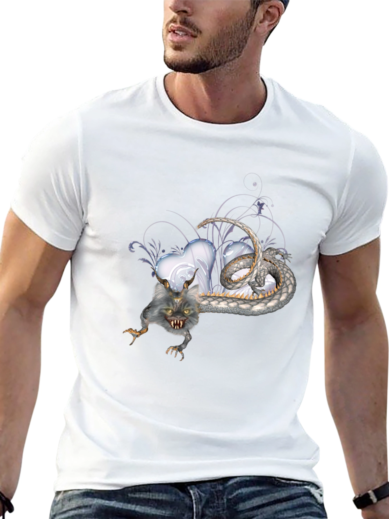 Mens Black T-Shirt with Fantasy Creature Graphic