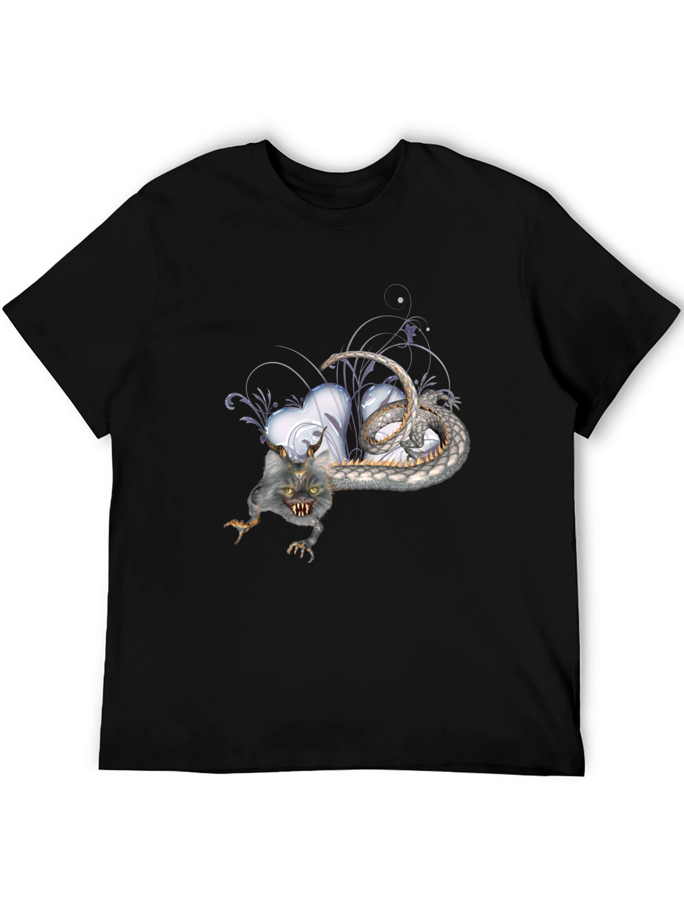 Mens Black T-Shirt with Fantasy Creature Graphic