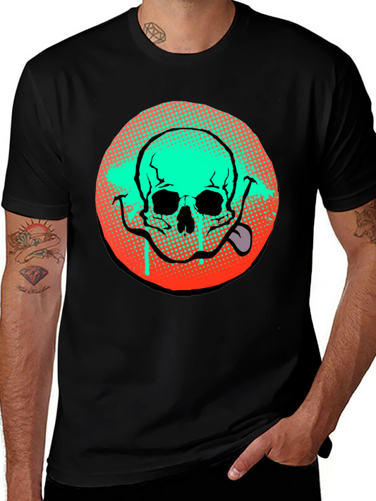 Edgy Skull Graphic Tee - Black Cotton Crew Neck Shirt