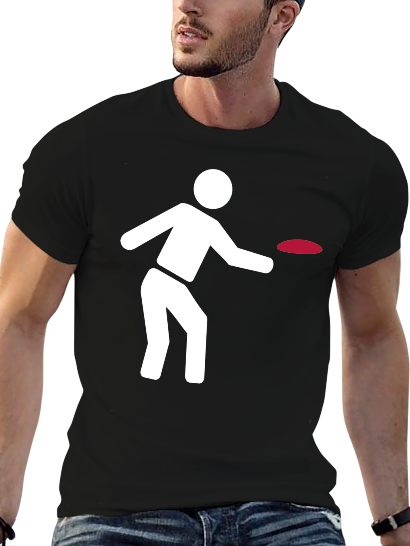 Frisbee Player Graphic Tee - Black Cotton Comfort